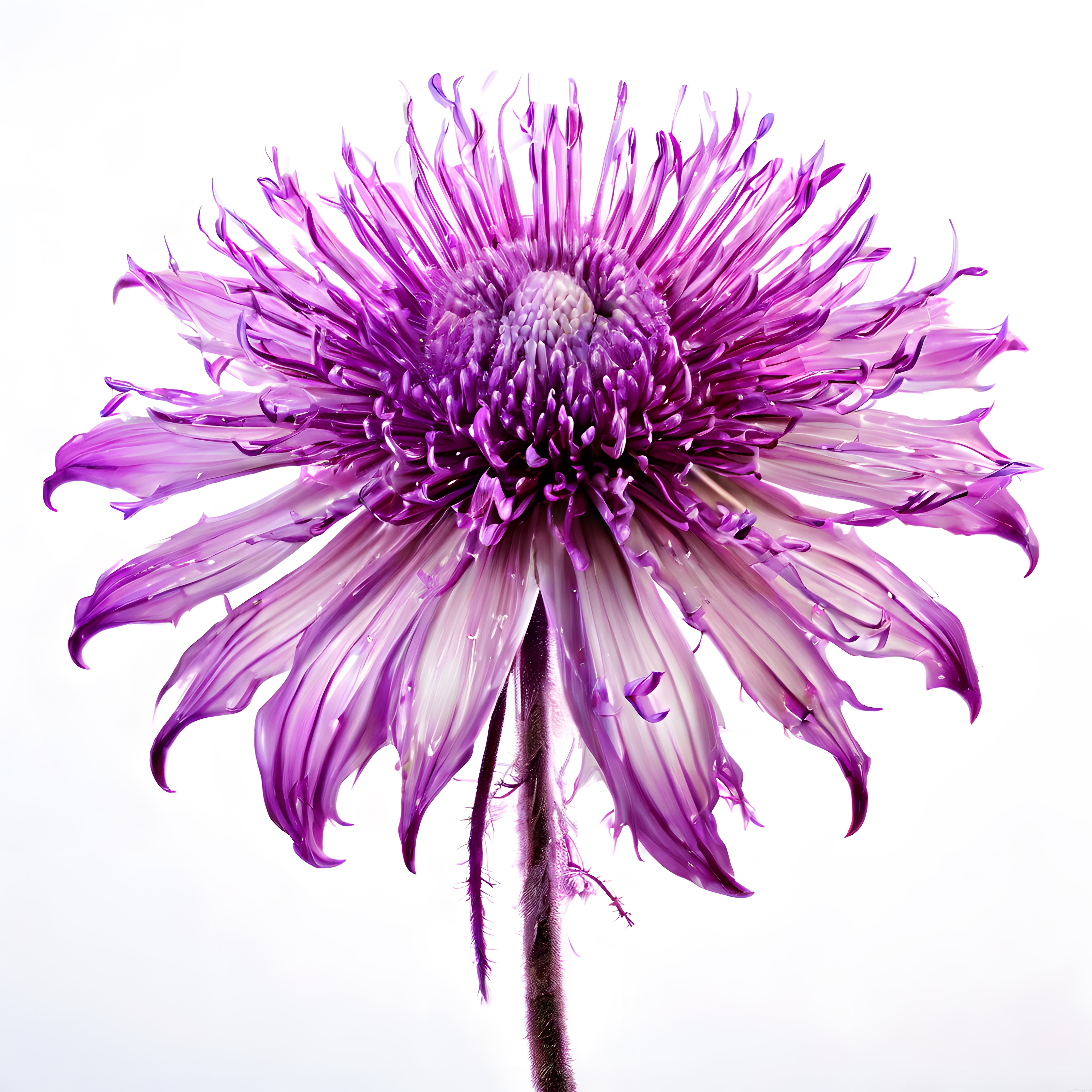 Tek Dal Mor Aster Çiçeği Makro Fotoğrafı ve Büyüleyici Yaprak Detayları