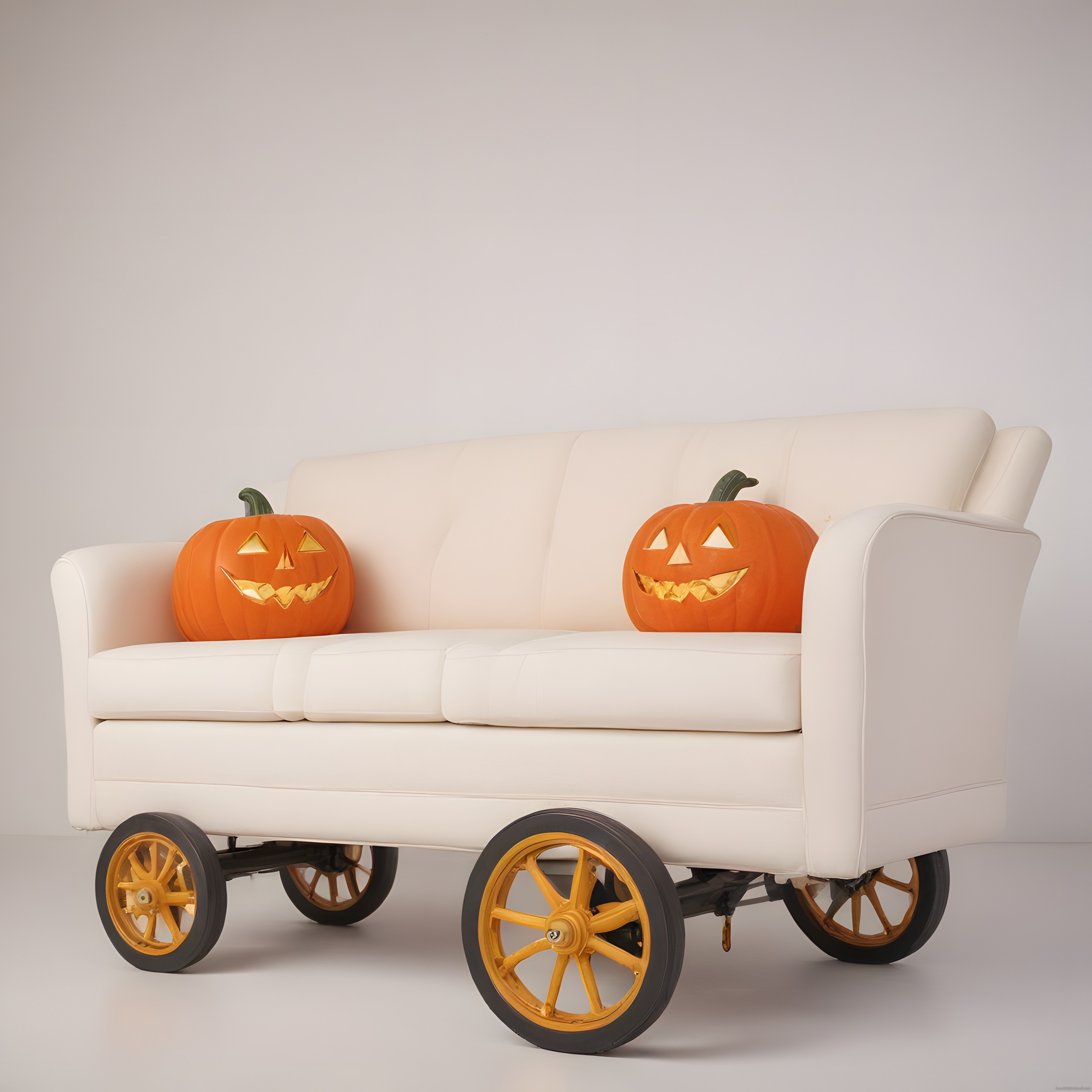 Tekerlekli koltuk ve gülümseyen balkabaklarıyla ilginç halloween konsepti