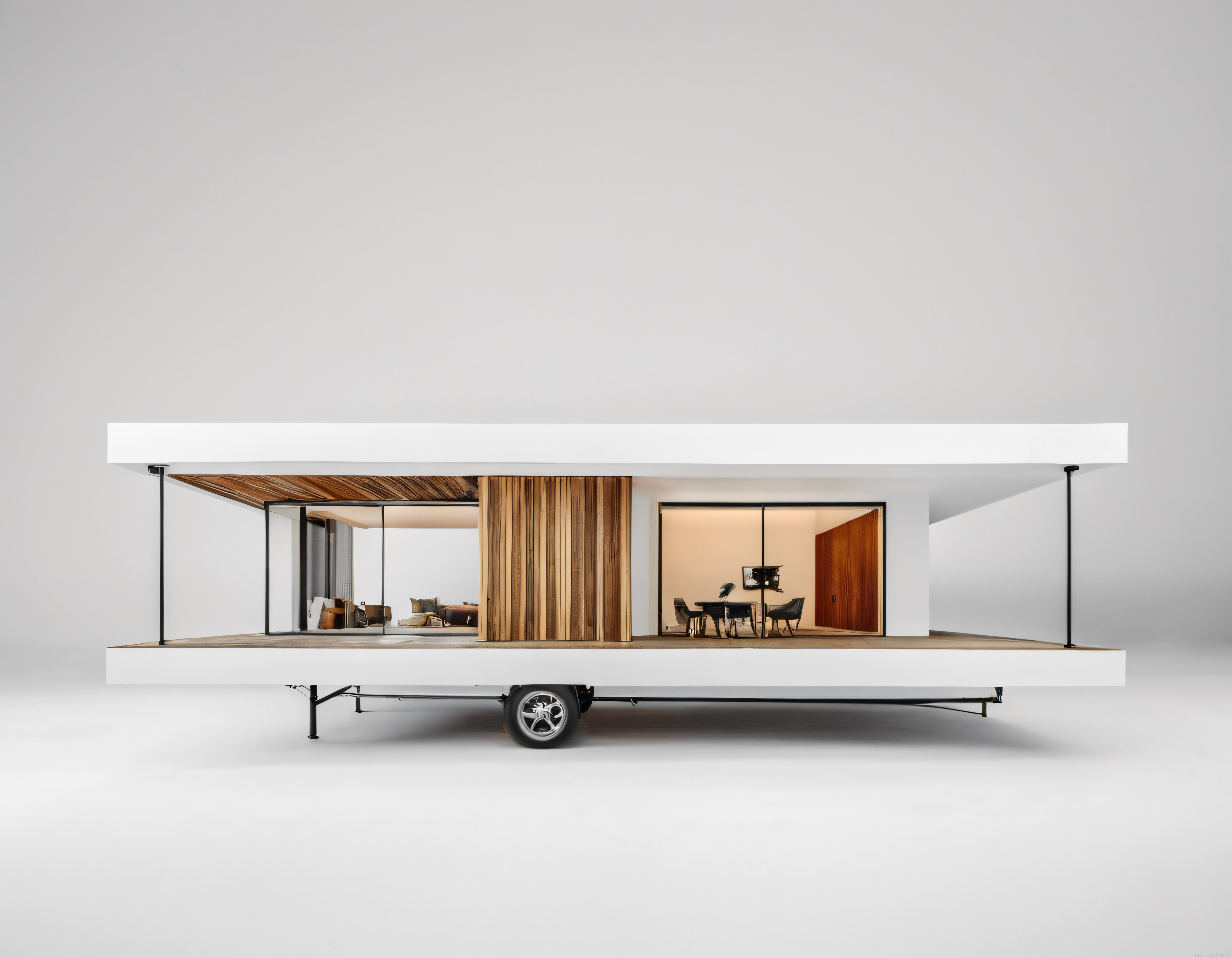 Tekerlekli minimalist modern ev tasarımı ve mobil yaşam konsepti
