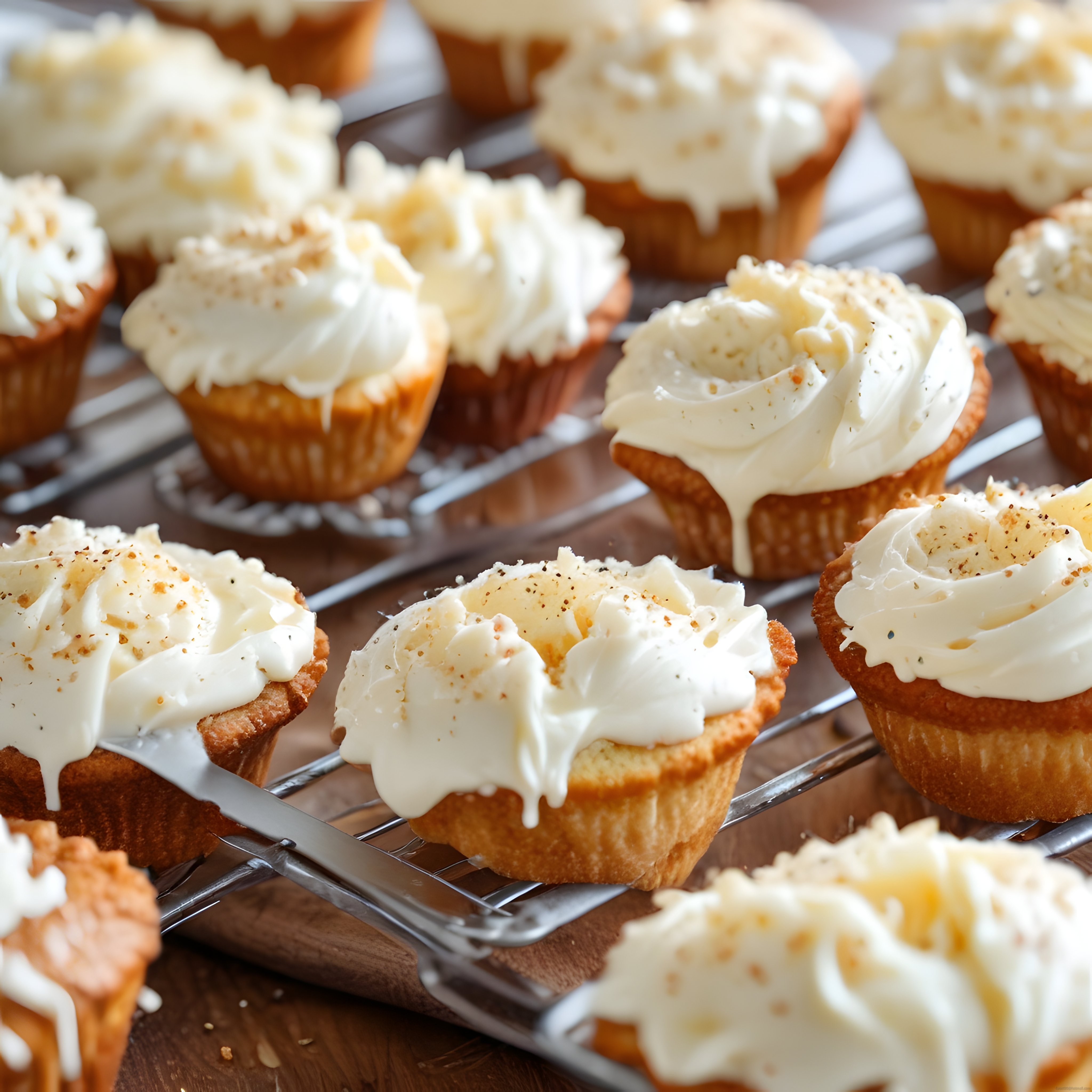 Tel Izgara Üzerinde Sıcacık Beyaz Kremalı Vanilyalı Cupcake Koleksiyonu