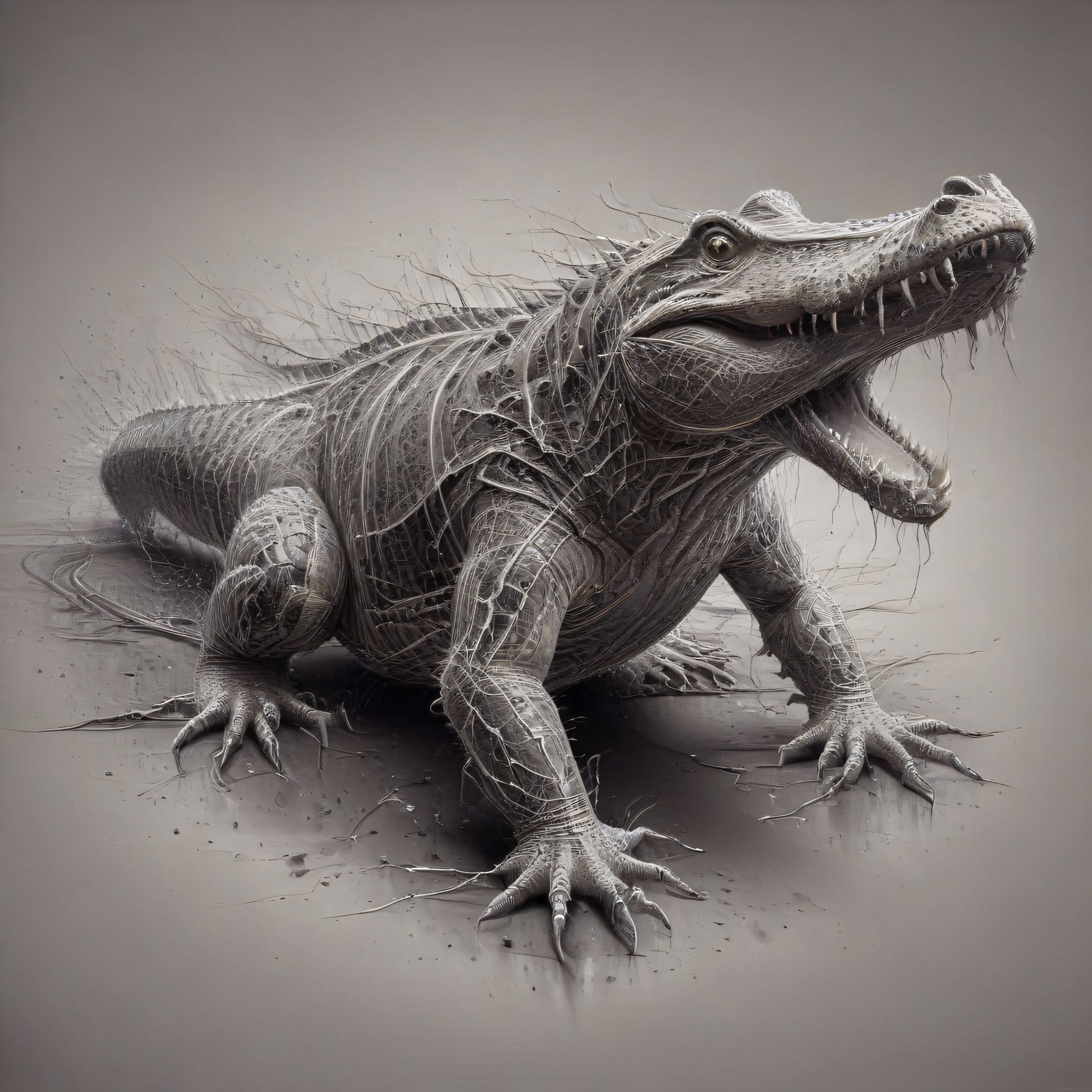 Tel Örgü Desenli Monokrom Sürüngen: Dijital Sanat ve 3D Render Çalışması