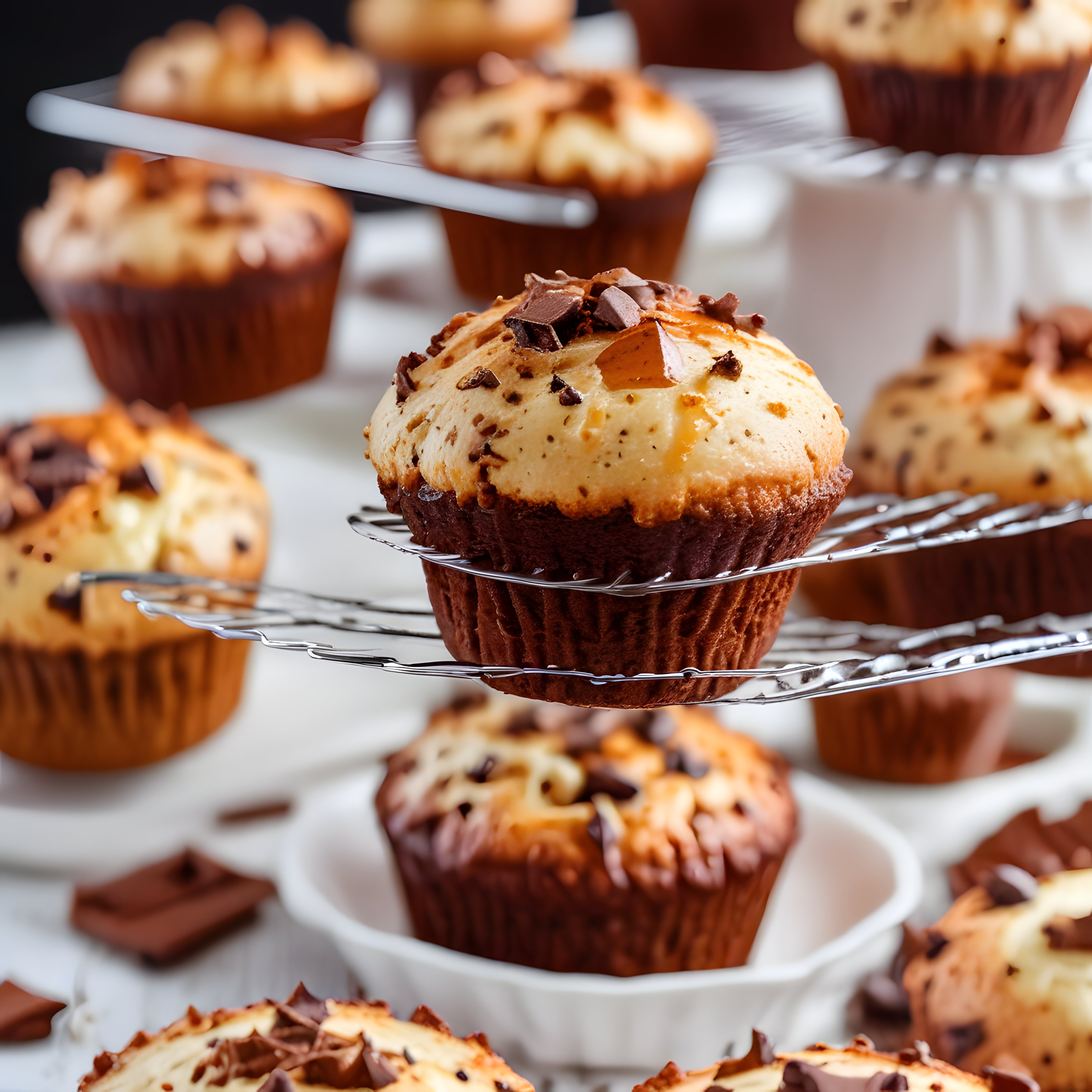 Tel Rafı Üzerinde Çikolata Parçacıklı Muffinler: Ev Yapımı Tatlı ve Taze Kek