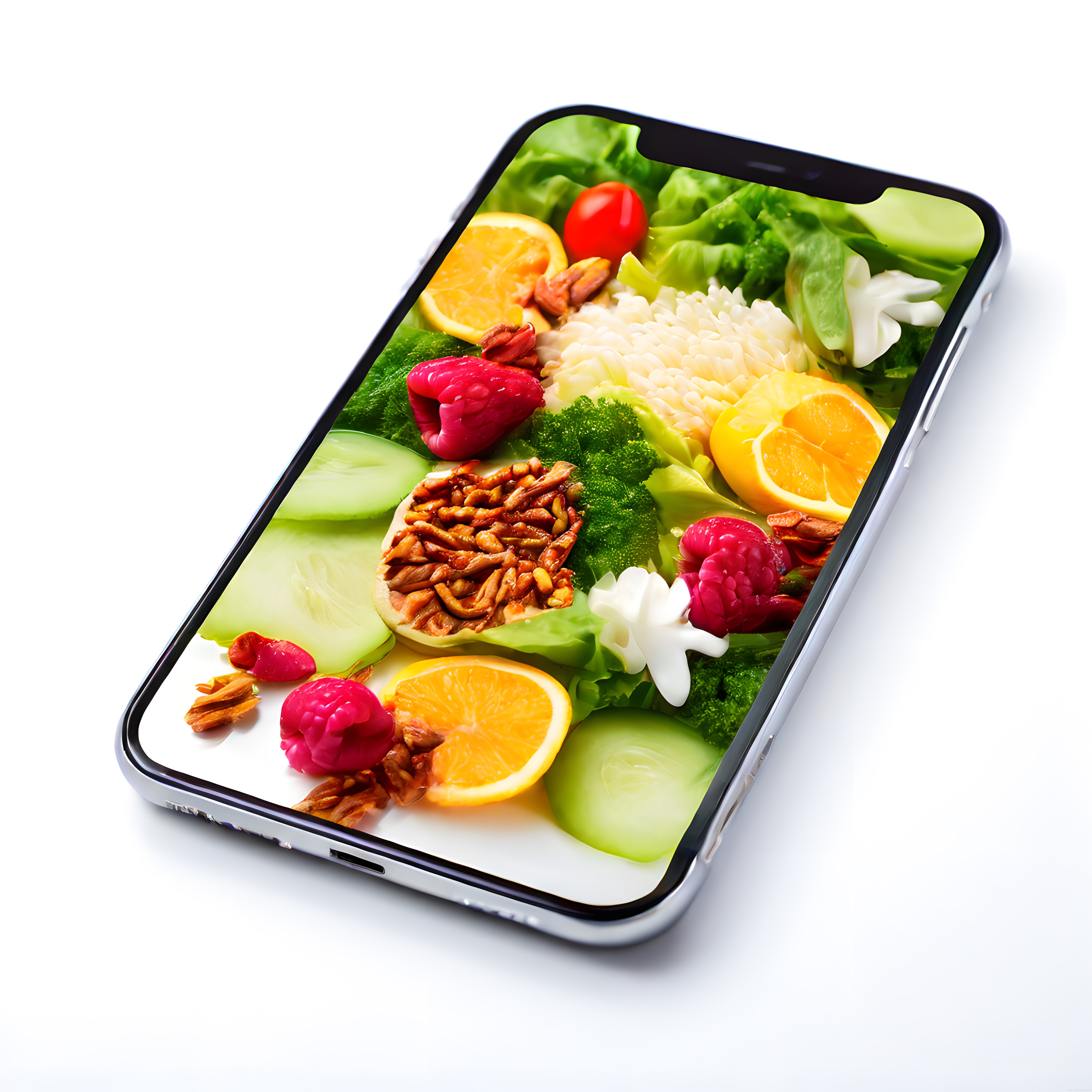 Telefon Ekranından Fırlayan Renkli ve Sağlıklı Vegan Salata Kasesi