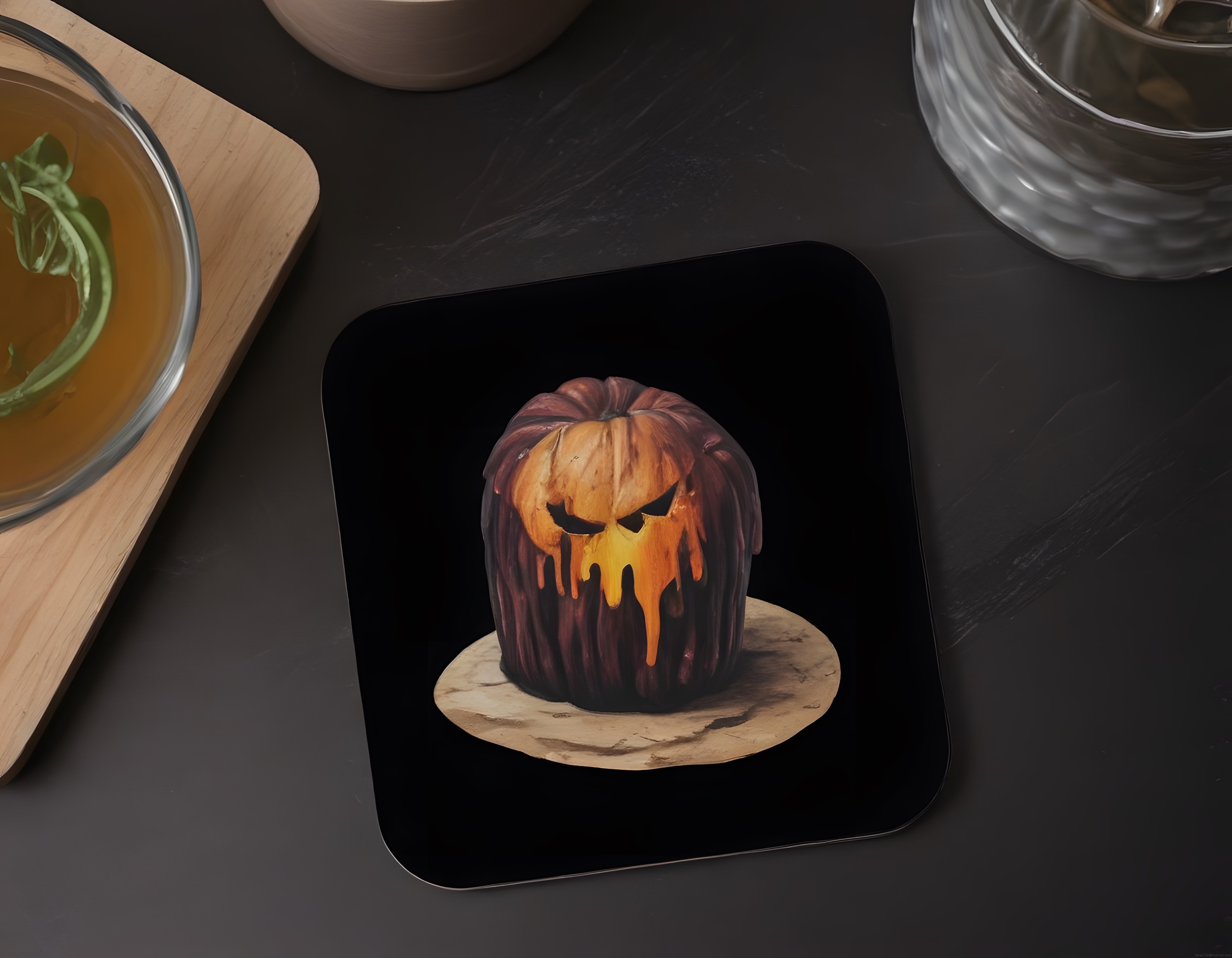 Telefonda Halloween Balkabağı Görseli ve Sıcak Çay Eşliğinde Kış Atmosferi