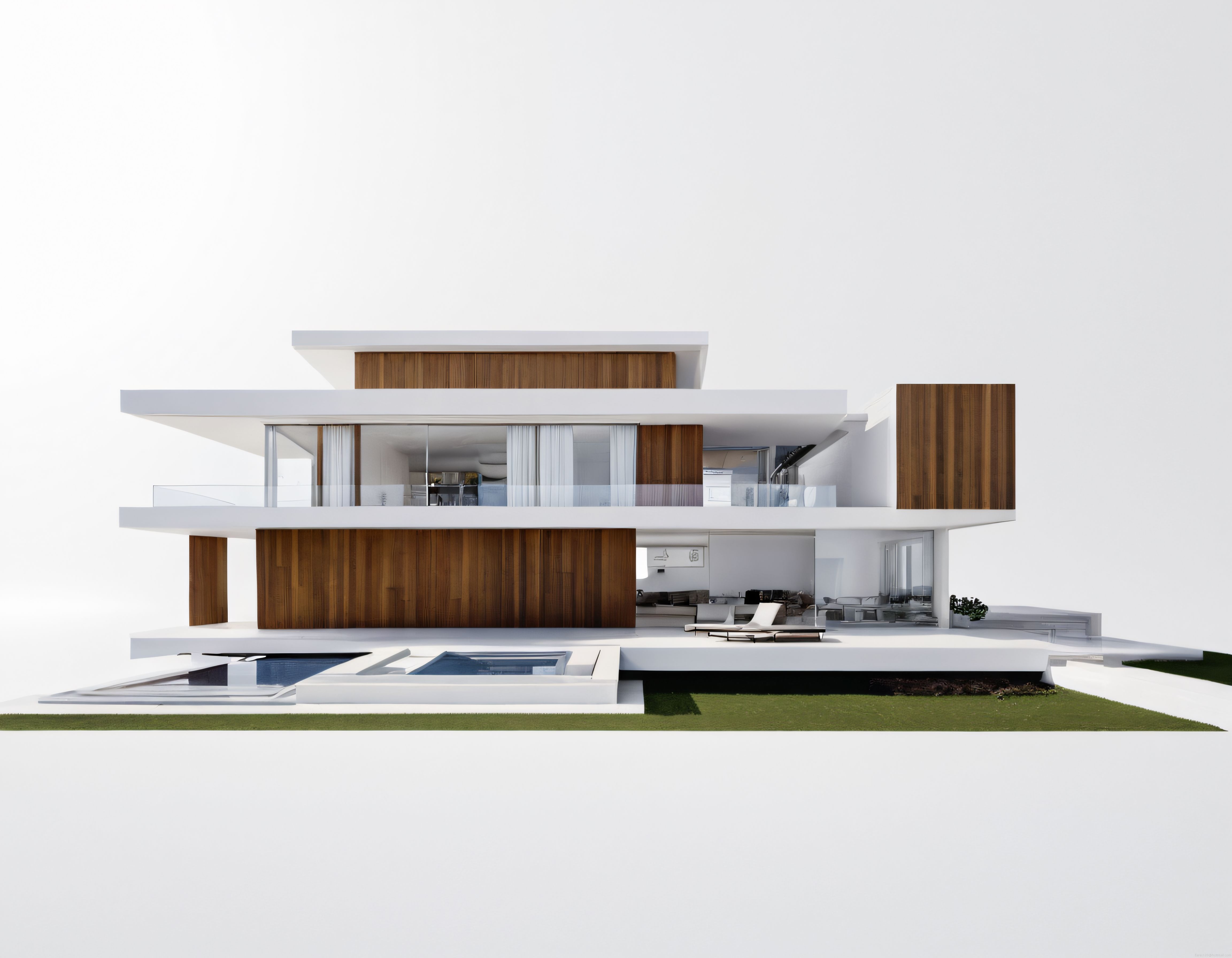Temiz Çizgilerle Tasarlanmış Çağdaş Beyaz Villa ve Sonsuzluk Havuzu Görseli