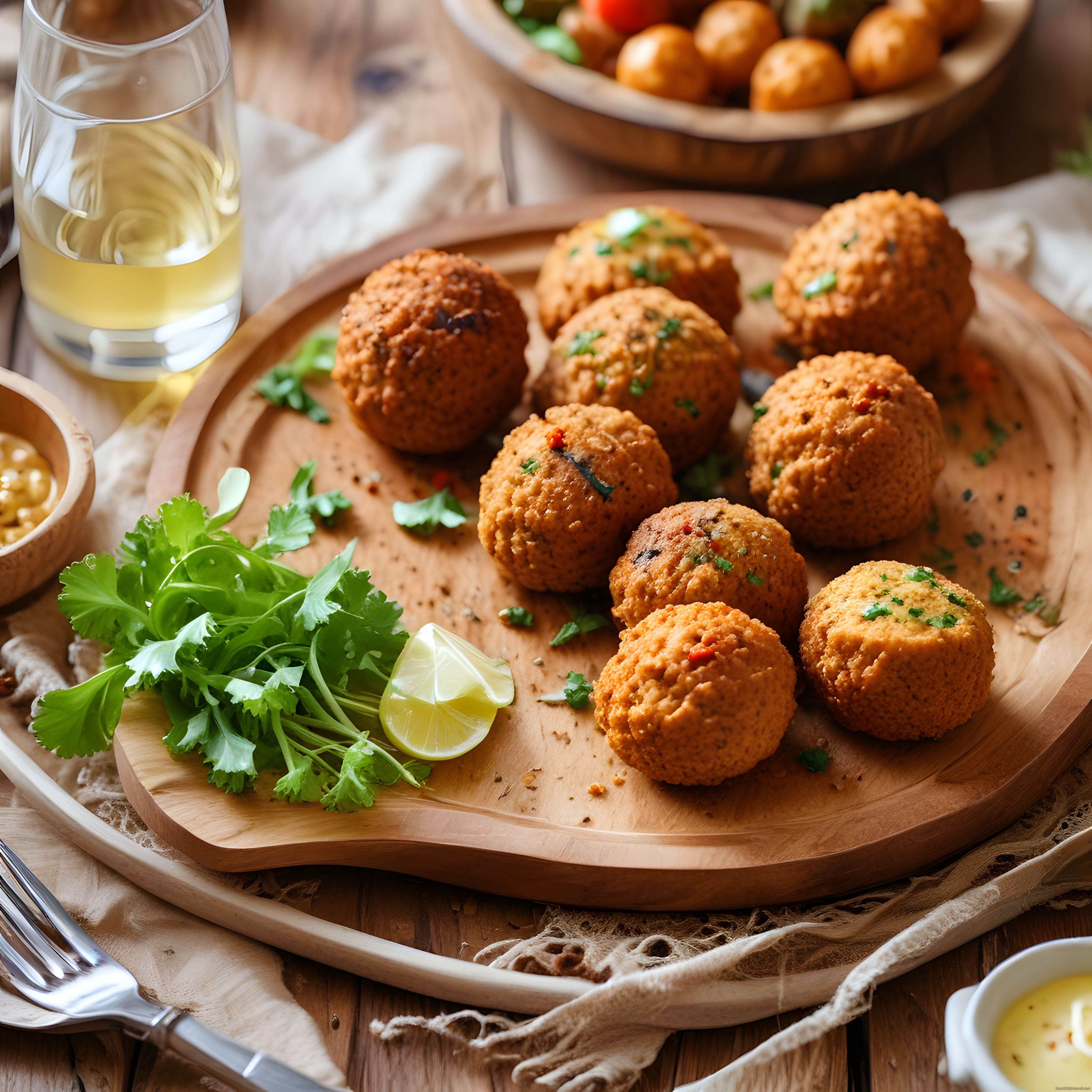 Tepside Kızarmış Falafel Topları ve Taze Kişniş Süslemesi