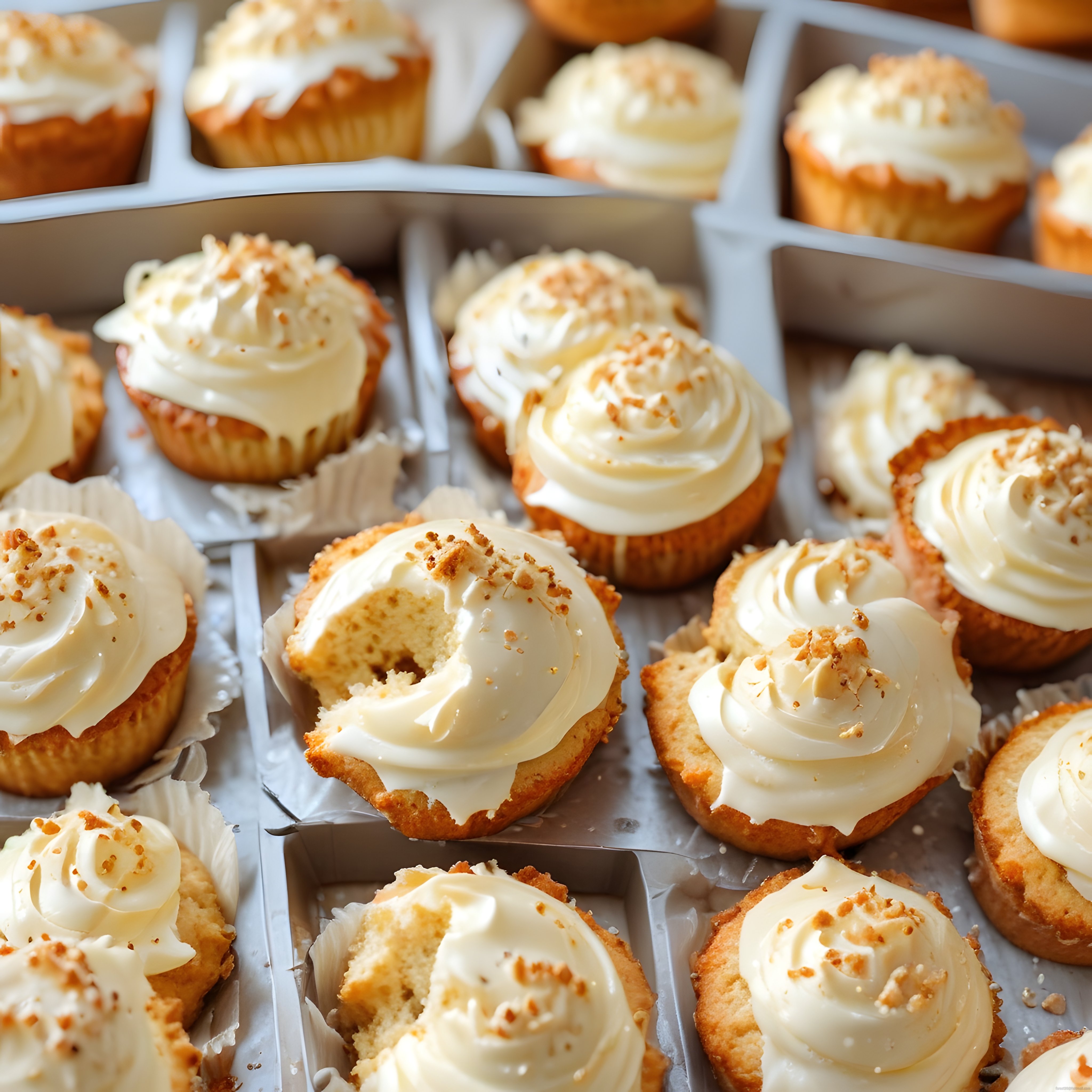 Tepsideki Fındıklı Kremalı Cupcakeler ve Isırık Alınmış Muffinler