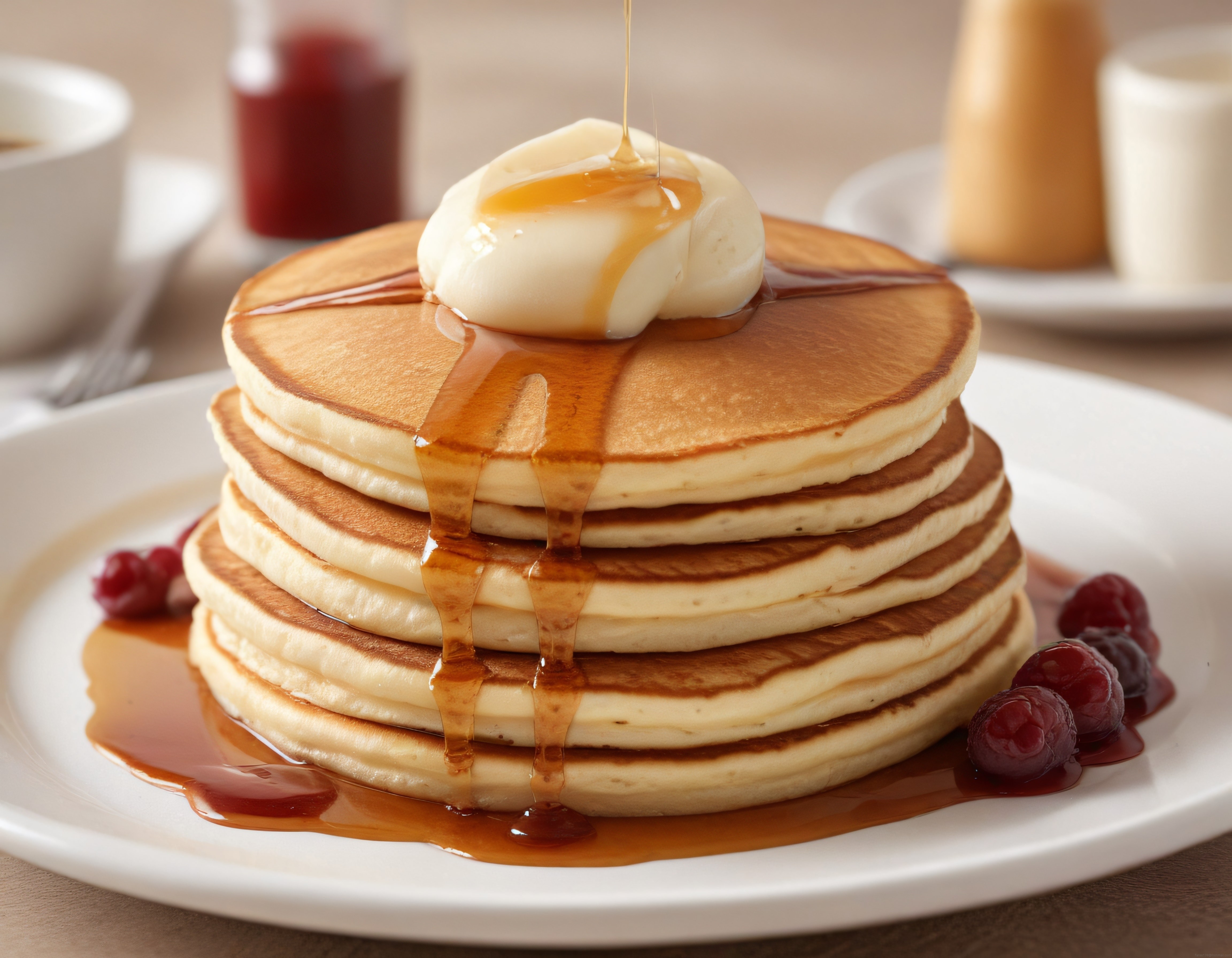 Tereyağı ve Akçaağaç Şurubu Dökülen Sıcacık Yumuşak Pancake Kulesi