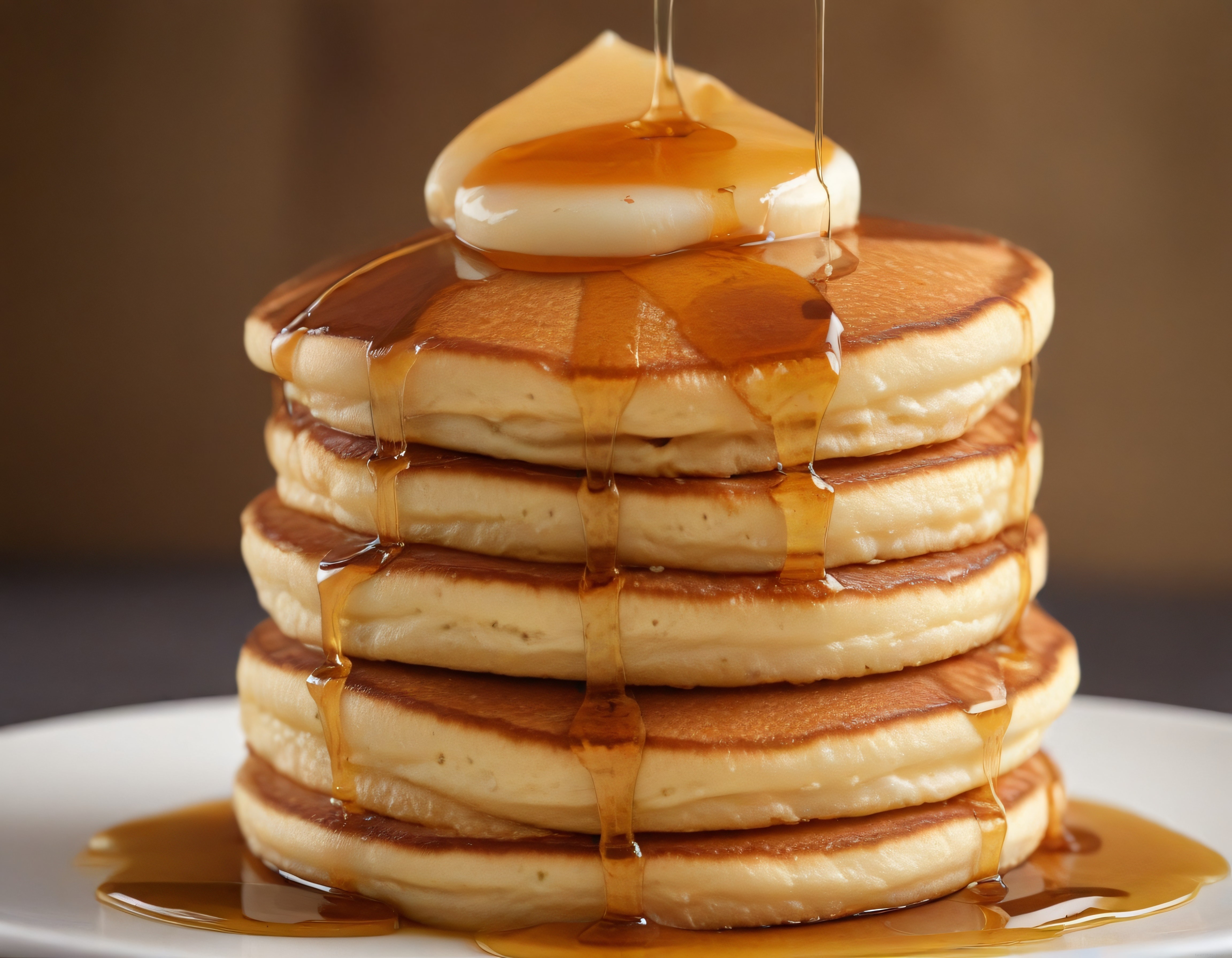 Tereyağı ve Akçaağaç Şurubu ile Servis Edilen Yumuşak Pancake Kulesi