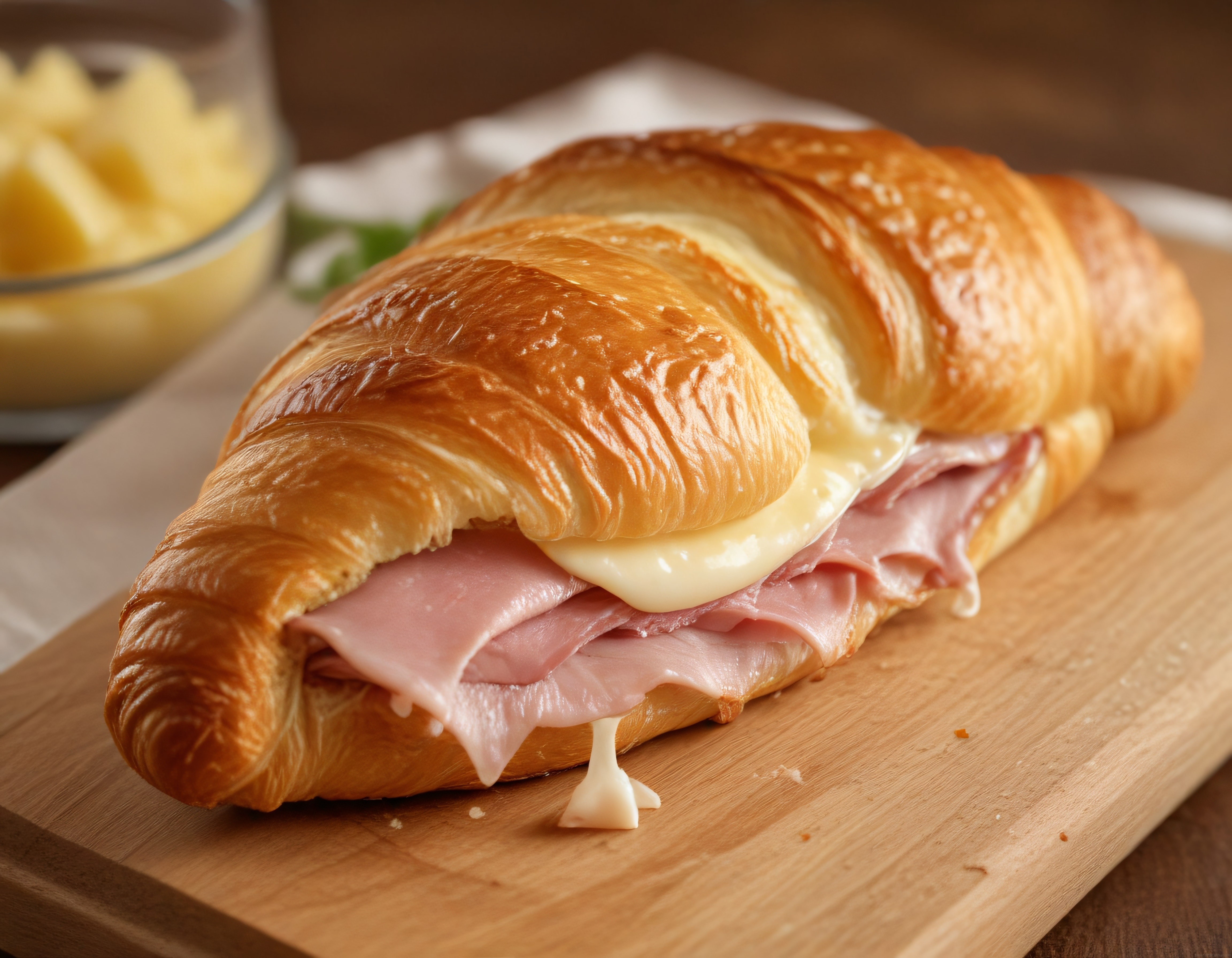 Tereyağlı Kruvasan Arası Jambon ve Erimiş Peynir ile Kahvaltı Keyfi