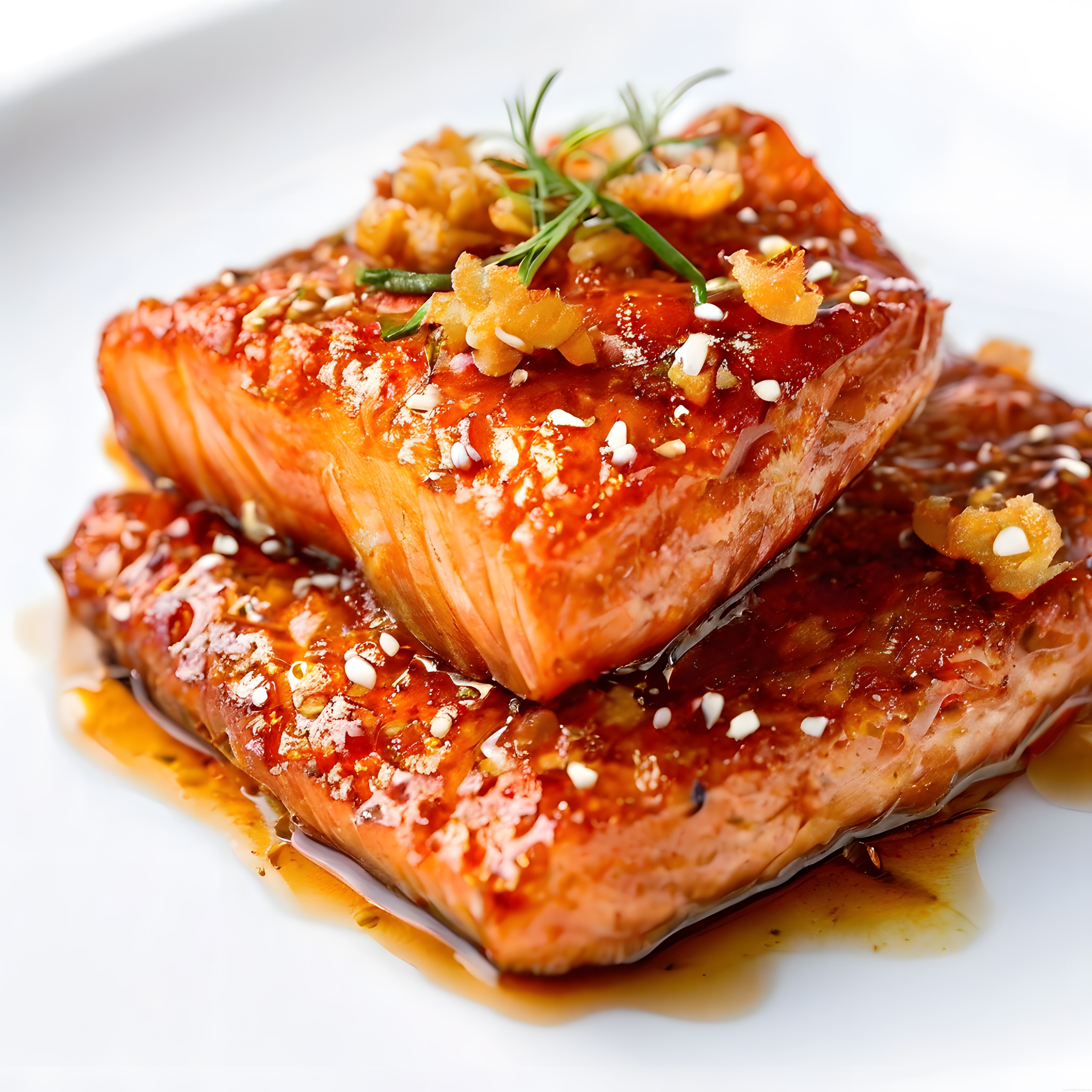 Teriyaki Soslu Karamelize Somon Fileto ve Susam Süslemeli Şık Sunum