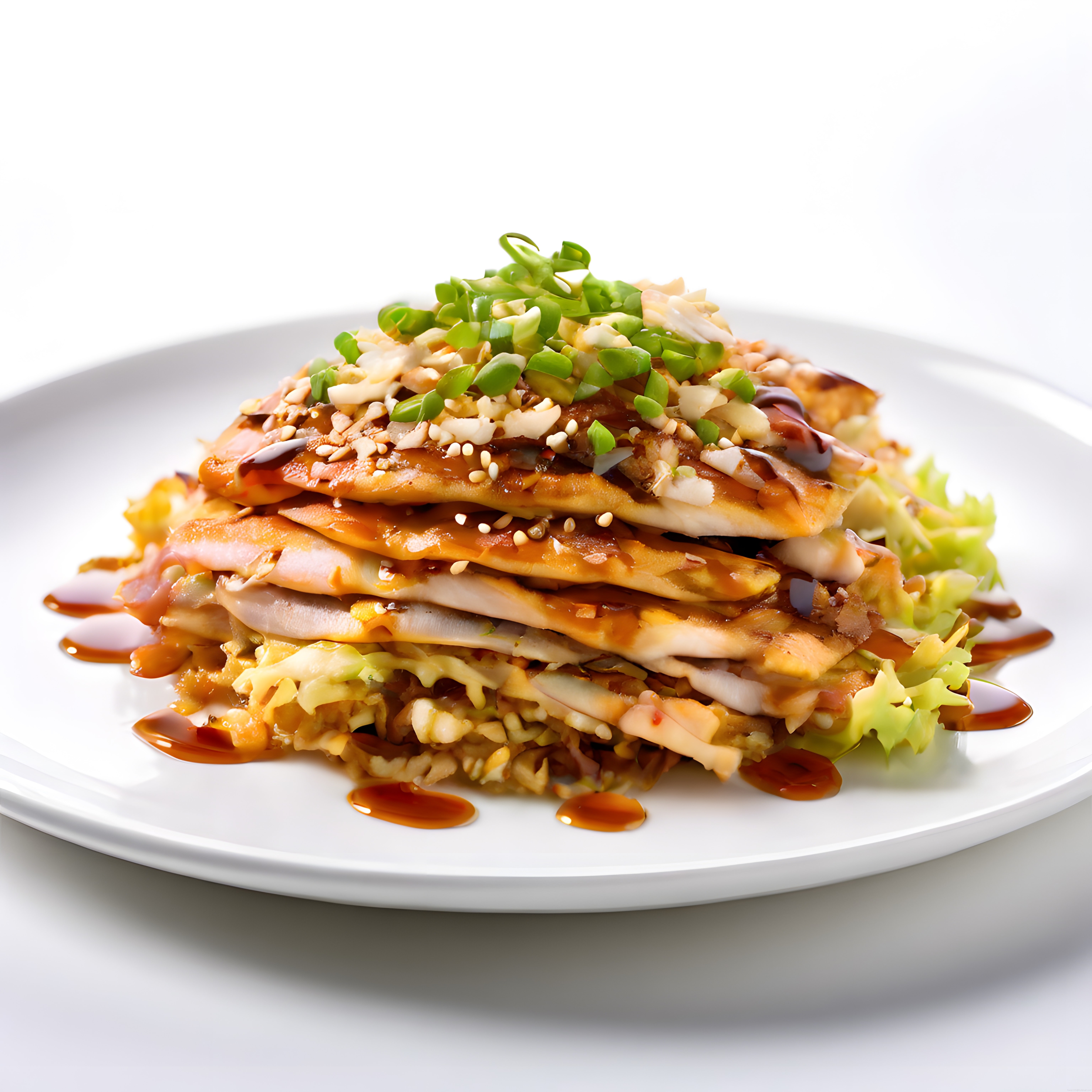 Teriyaki Soslu Susamlı Kızarmış Tavuk Göğsü Dilimleri ve Taze Salata Sunumu