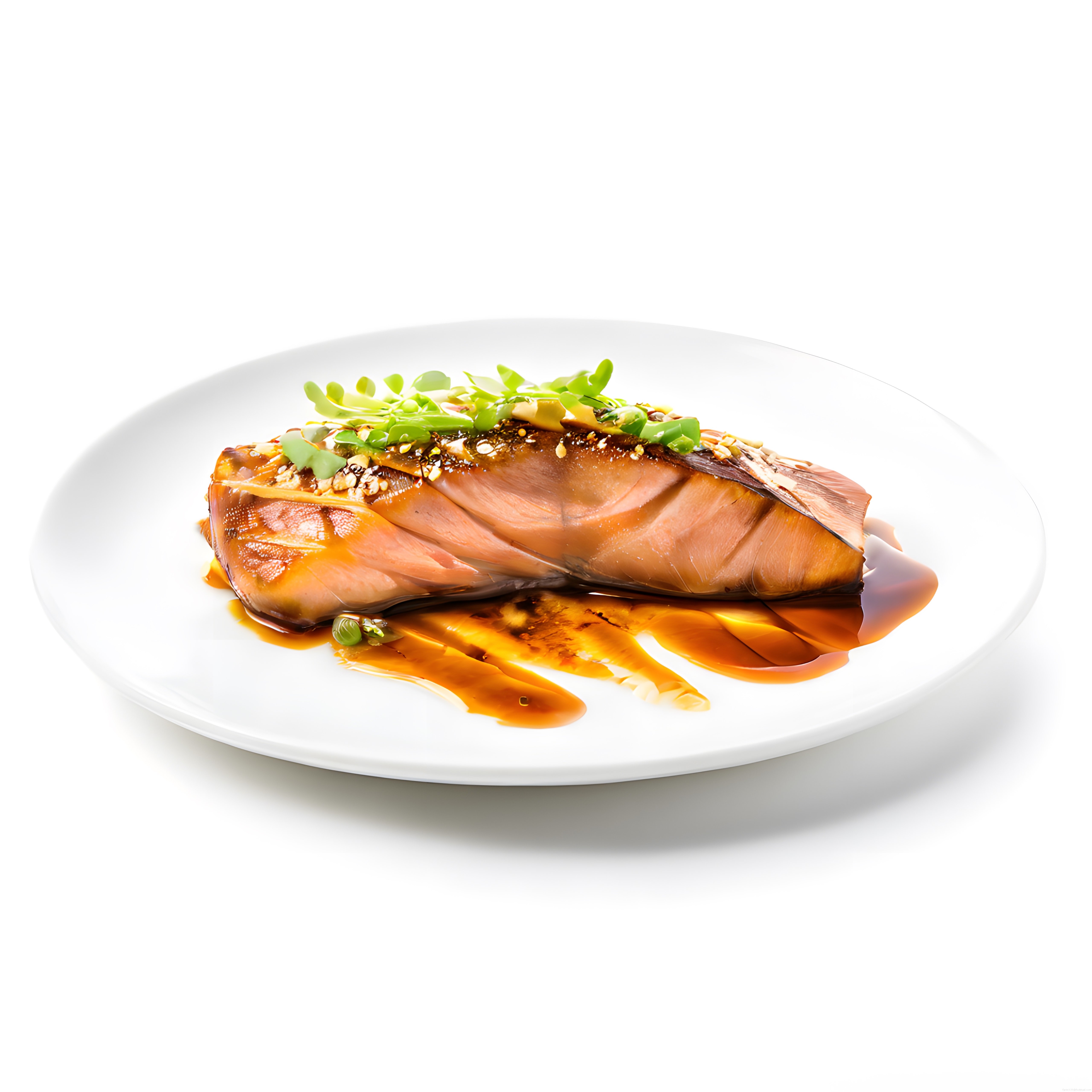 Teriyaki Soslu ve Susamlı Somon Fileto ile Mikro Yeşillik Sunumu