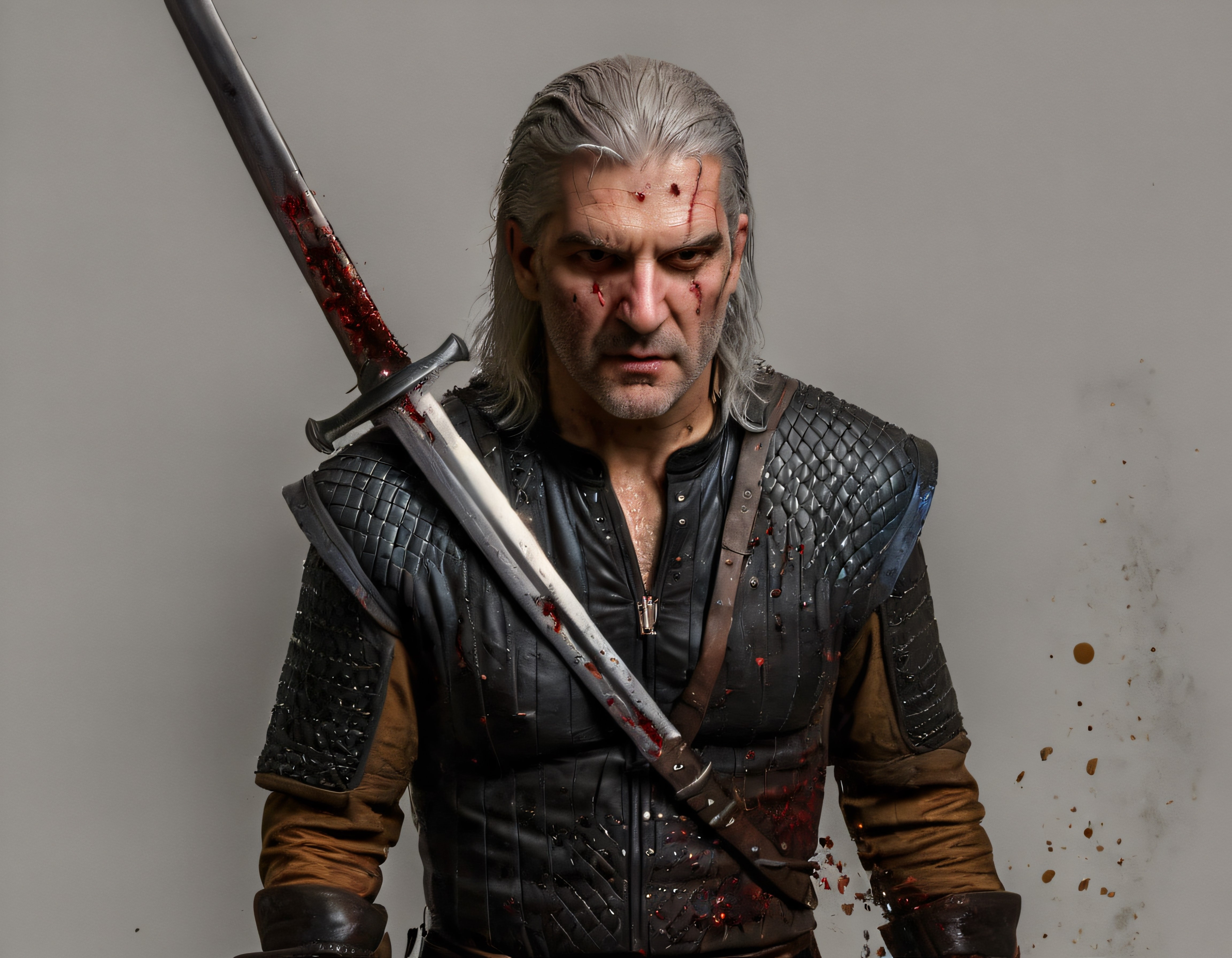 The Witcher 3 Geralt: Kanlı Kılıcıyla Yorgun Savaşçı Portresi