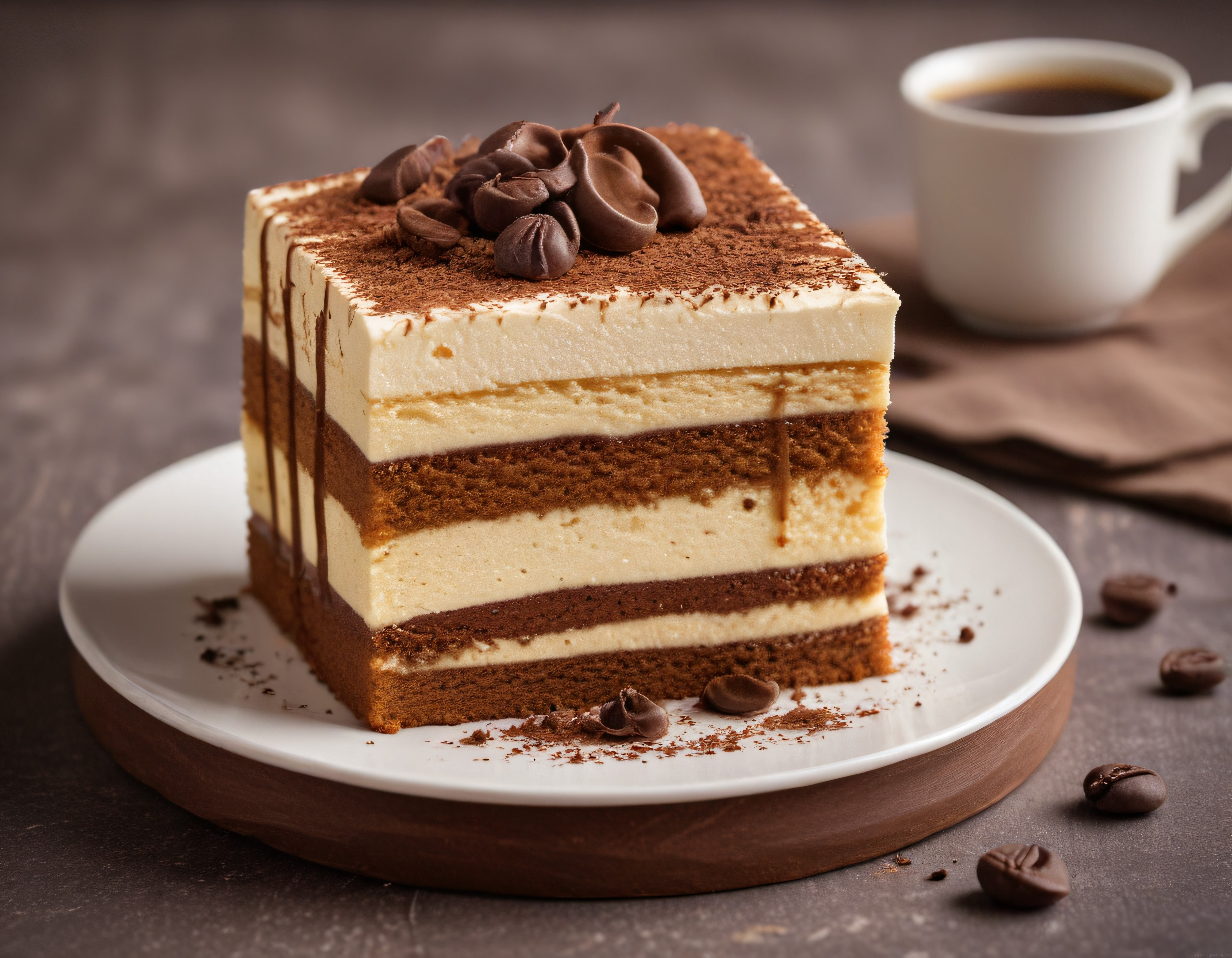 Tiramisu Dilimi: Kahve Eşliğinde Katlı İtalyan Tatlısı ve Çikolata Süslemesi