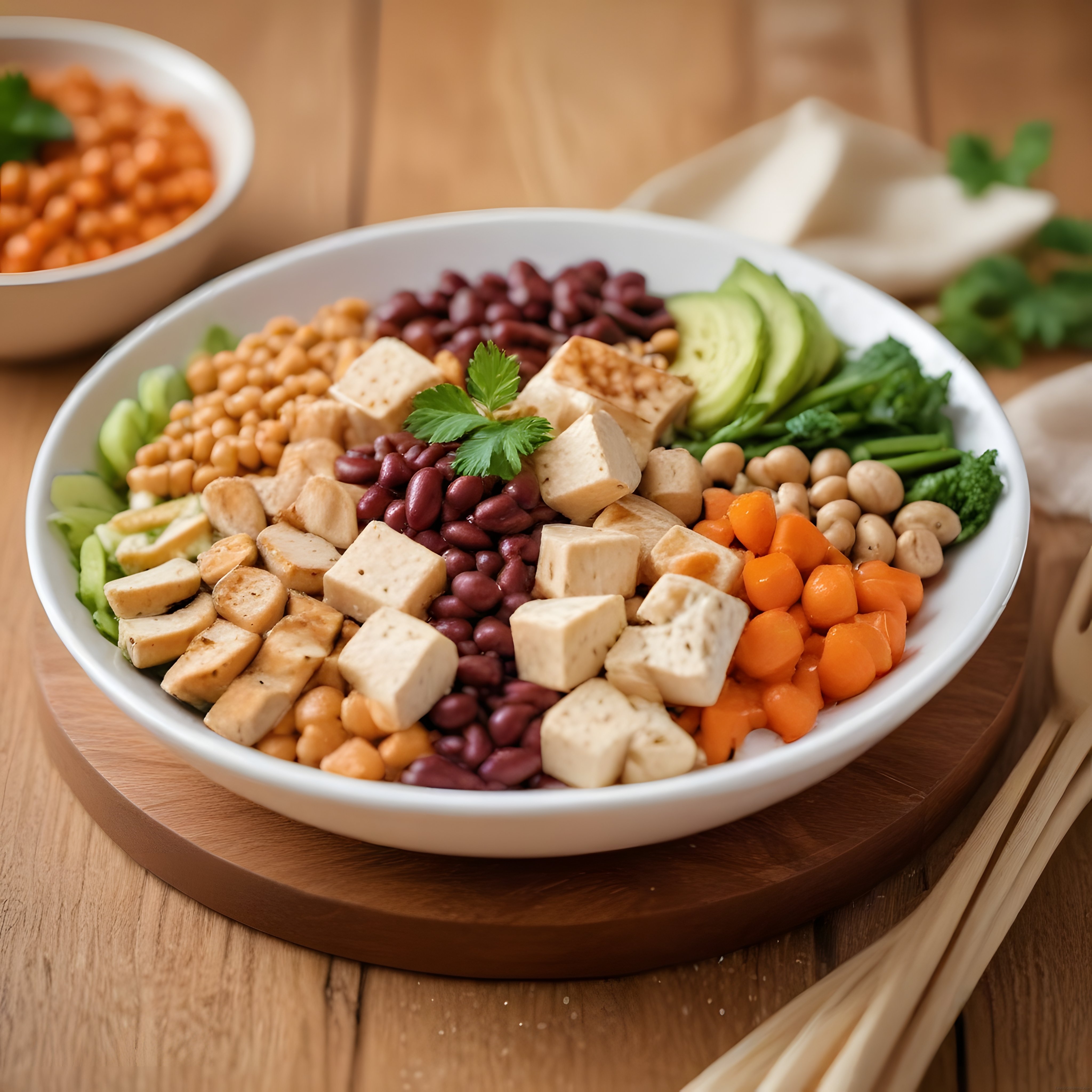 Tofu avokado nohut ve fasulyeli besleyici vegan buddha kasesi