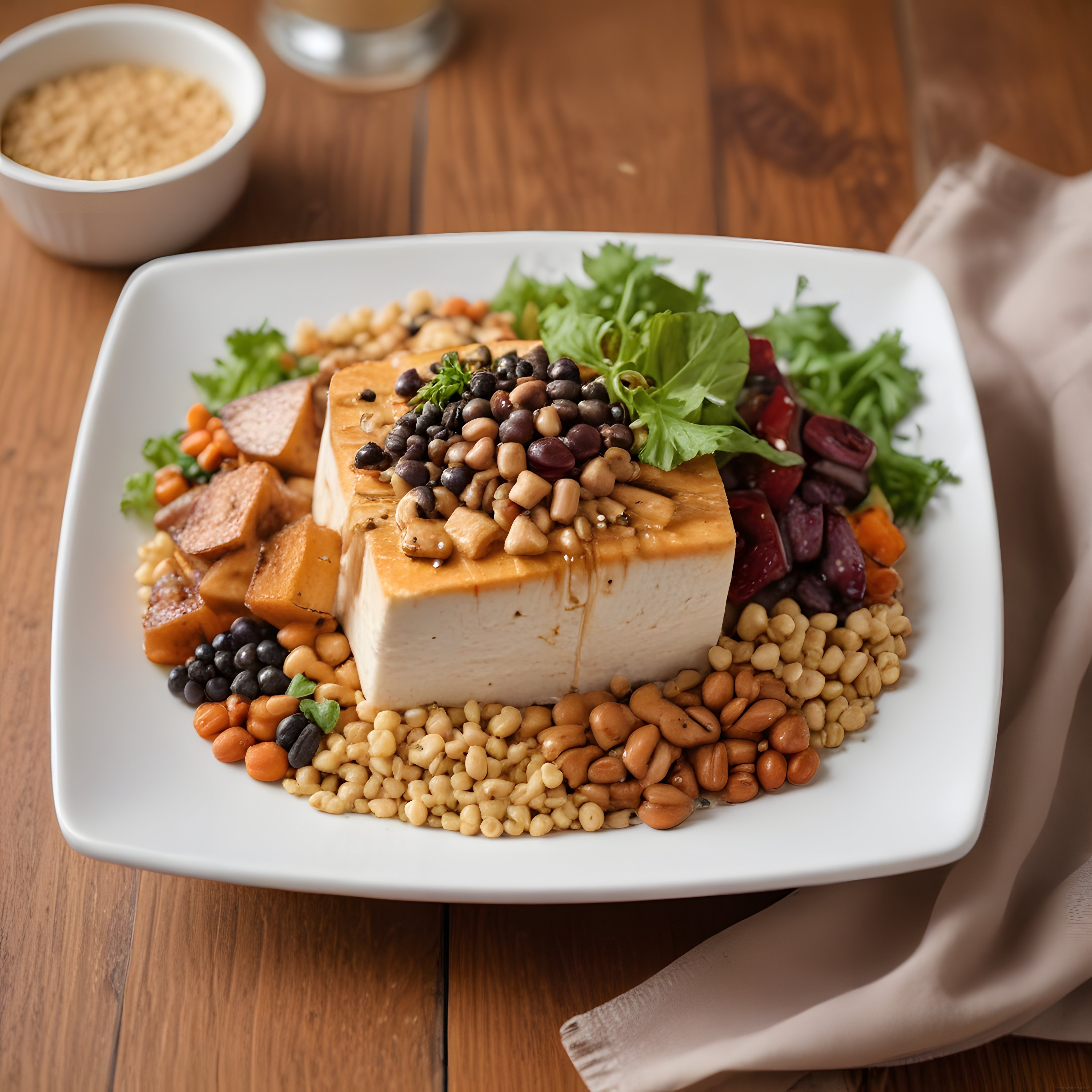 Tofu Küpleri ve Karışık Baklagillerle Hazırlanmış Nefis Vegan Bowl