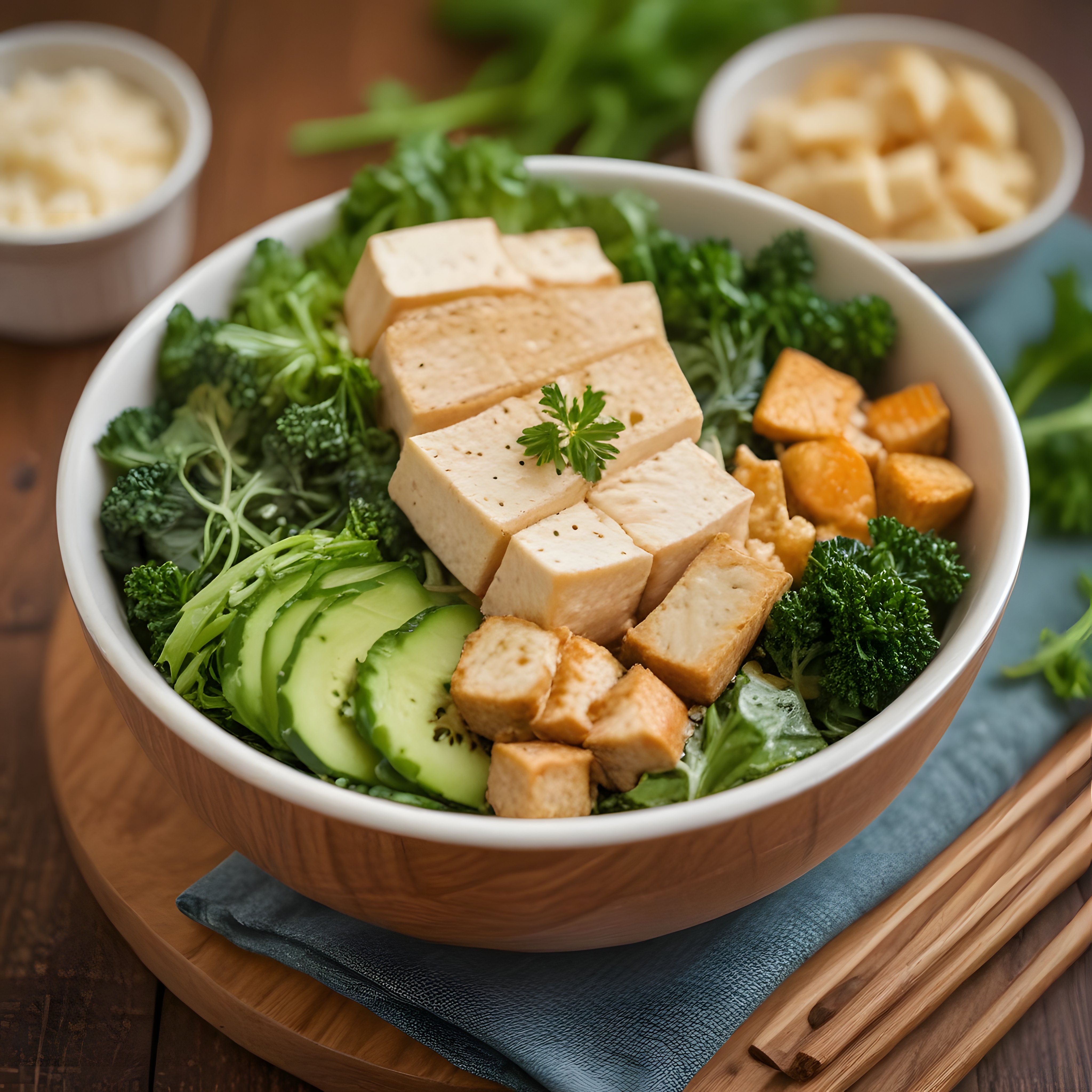 Tofu ve Avokadolu Renkli Vegan Salata Kasesi: Sağlıklı Bitkisel Beslenme