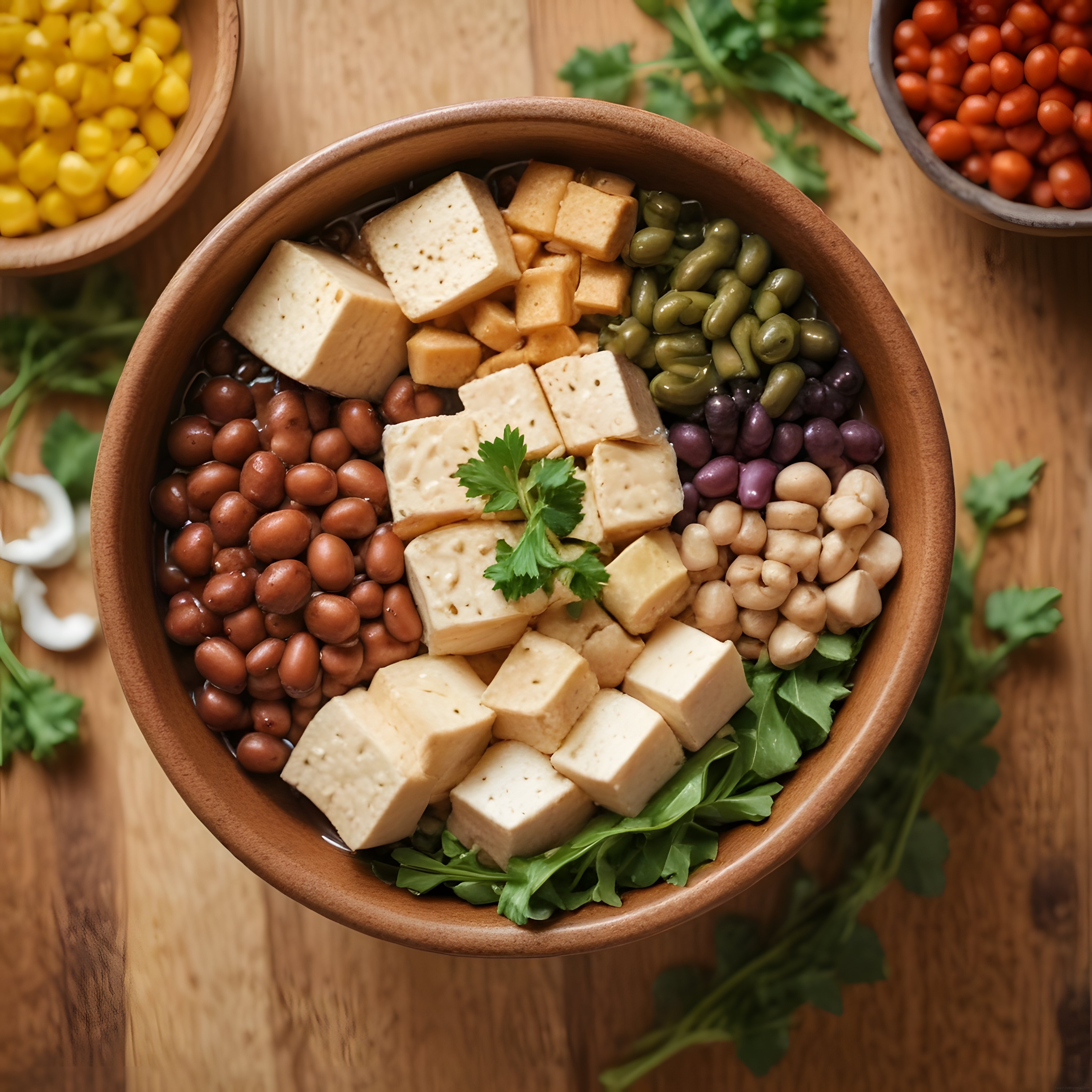 Tofu ve Baklagillerle Hazırlanan Besleyici Renkli Vegan Protein Kasesi