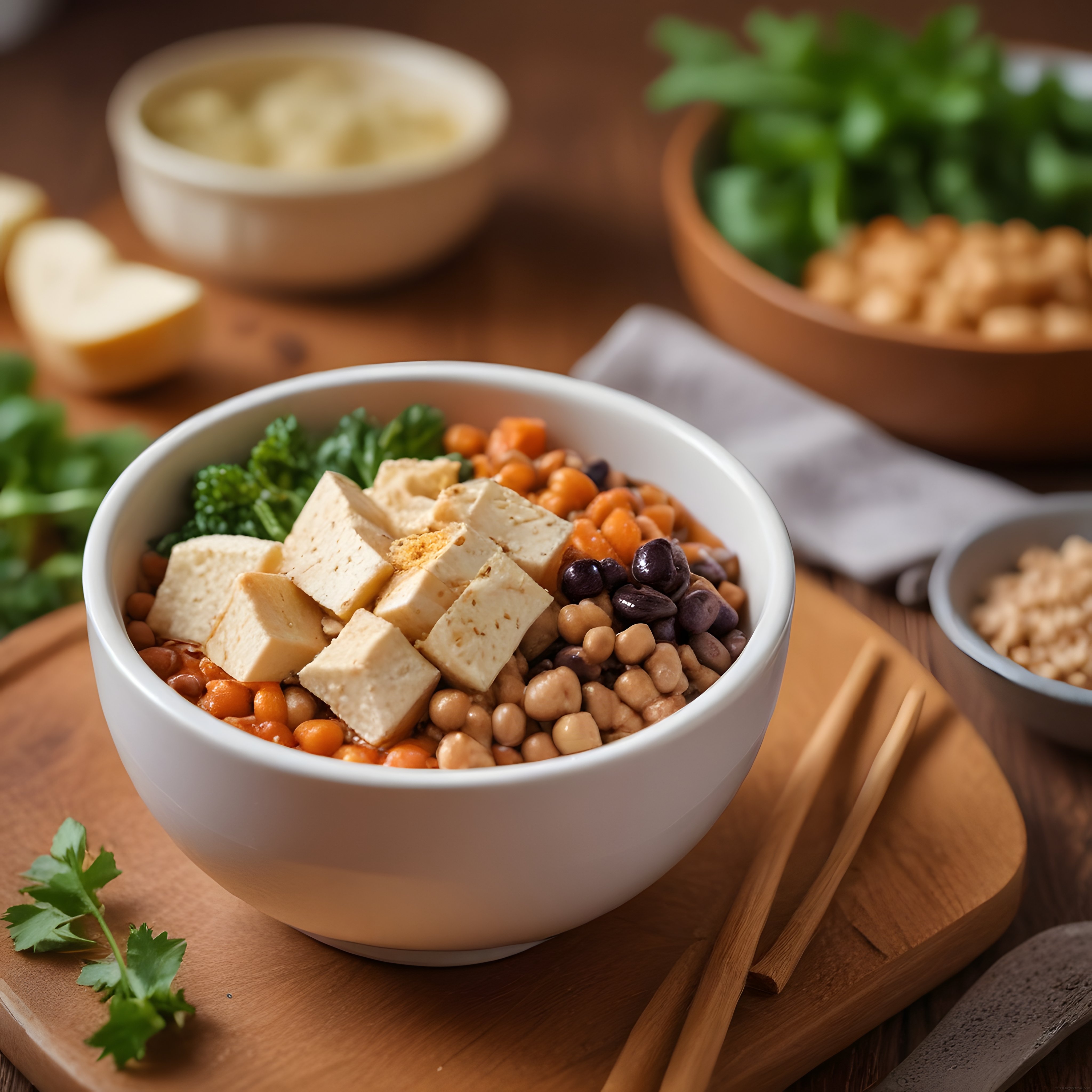 Tofu ve Baklagillerle Hazırlanan Sağlıklı Vegan Protein Kasesi Sunumu