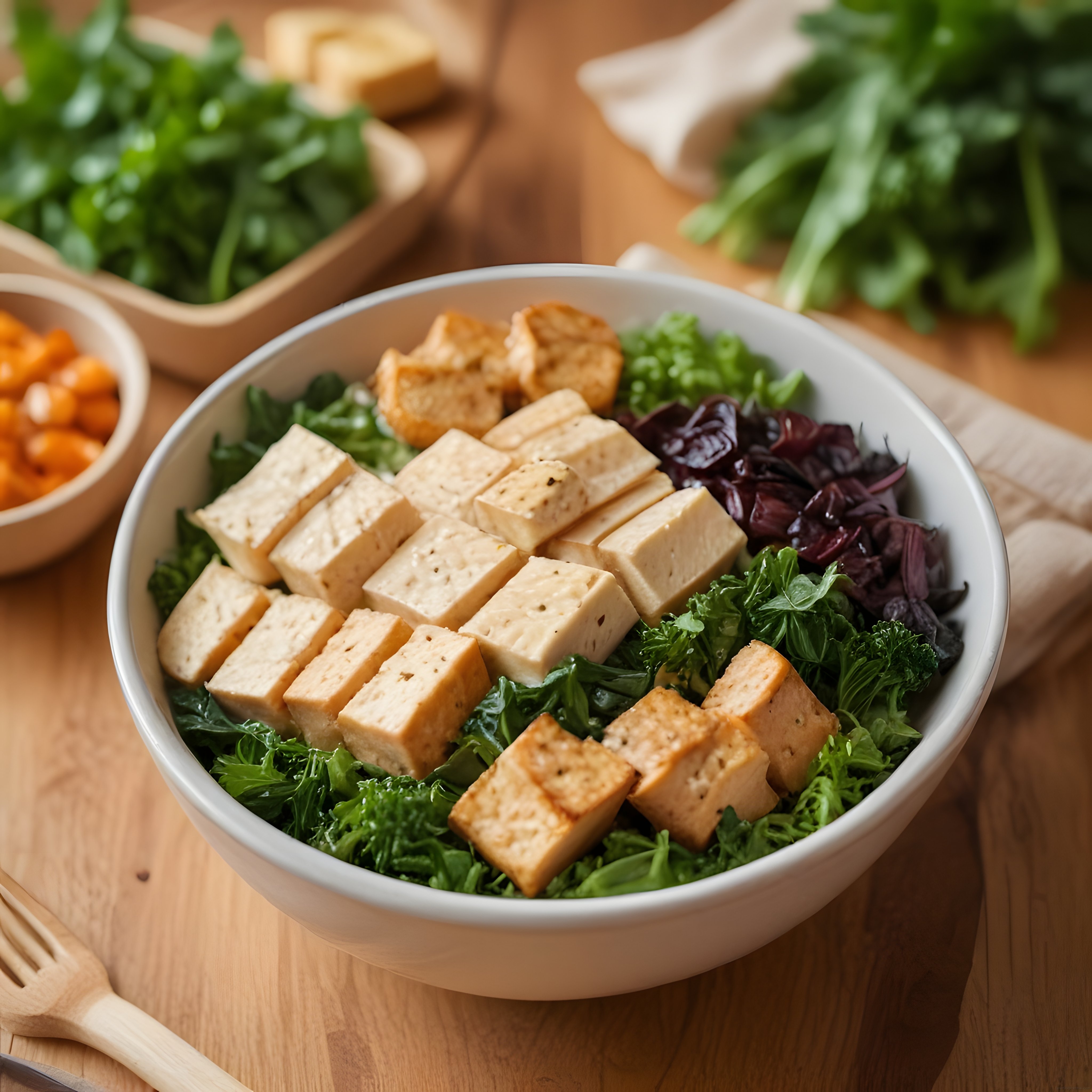 Tofu ve Kızarmış Ekmekli Vegan Buddha Kasesi: Sağlıklı Beslenme