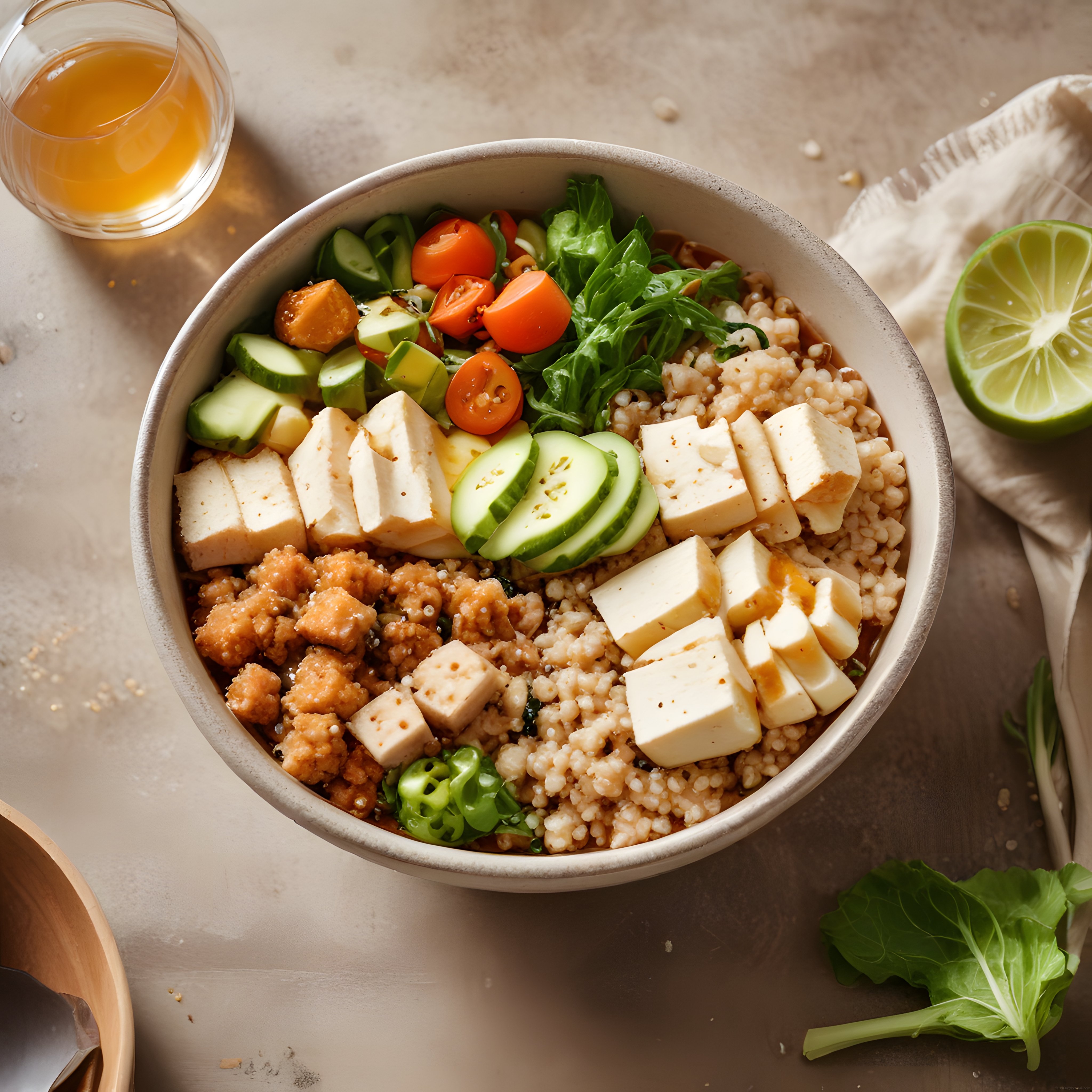 Tofu ve Kuskuslu Renkli Buddha Kase: Sağlıklı ve Besleyici Öğün
