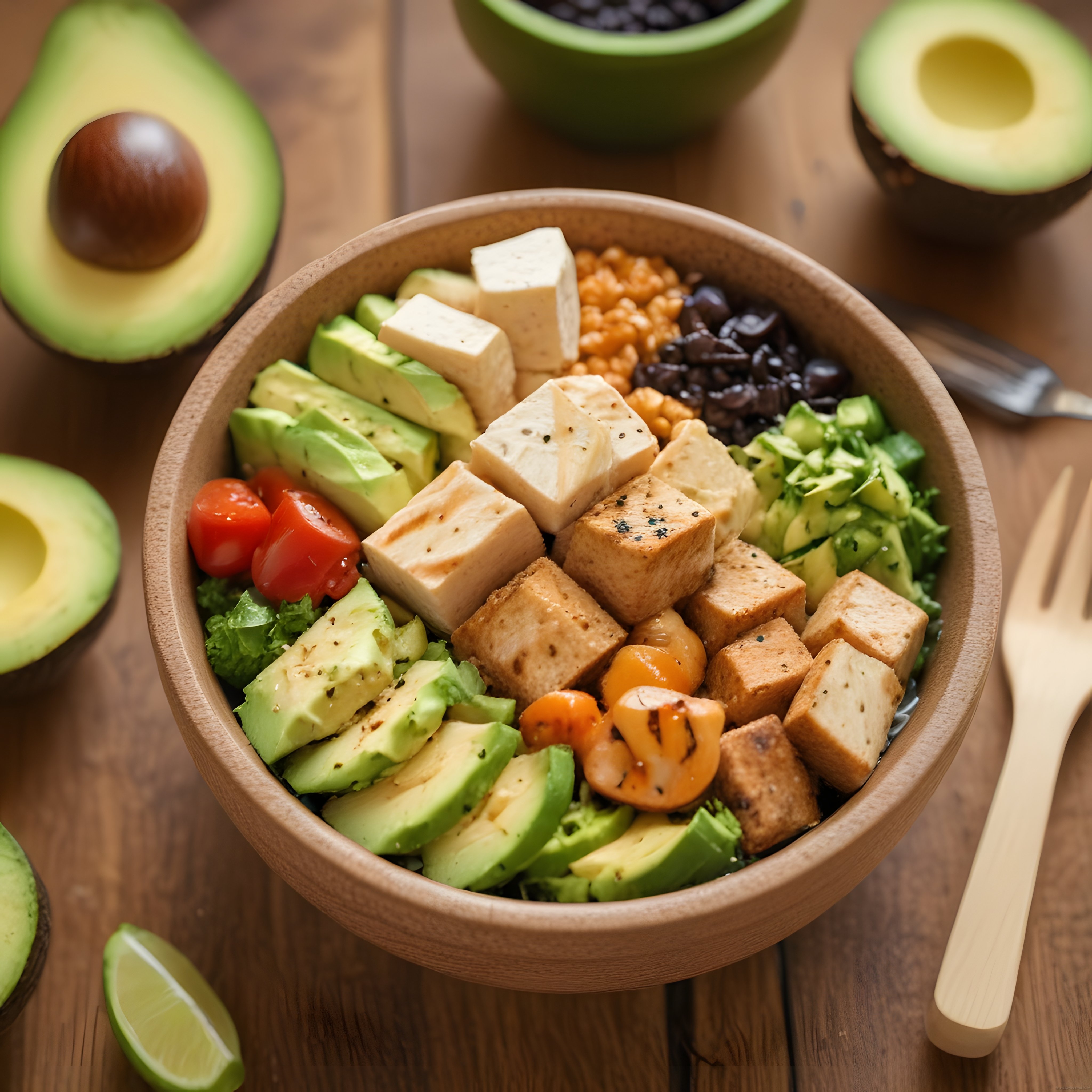 Tofulu Avokadolu Renkli Vegan Bowl: Sağlıklı Bitkisel Beslenme
