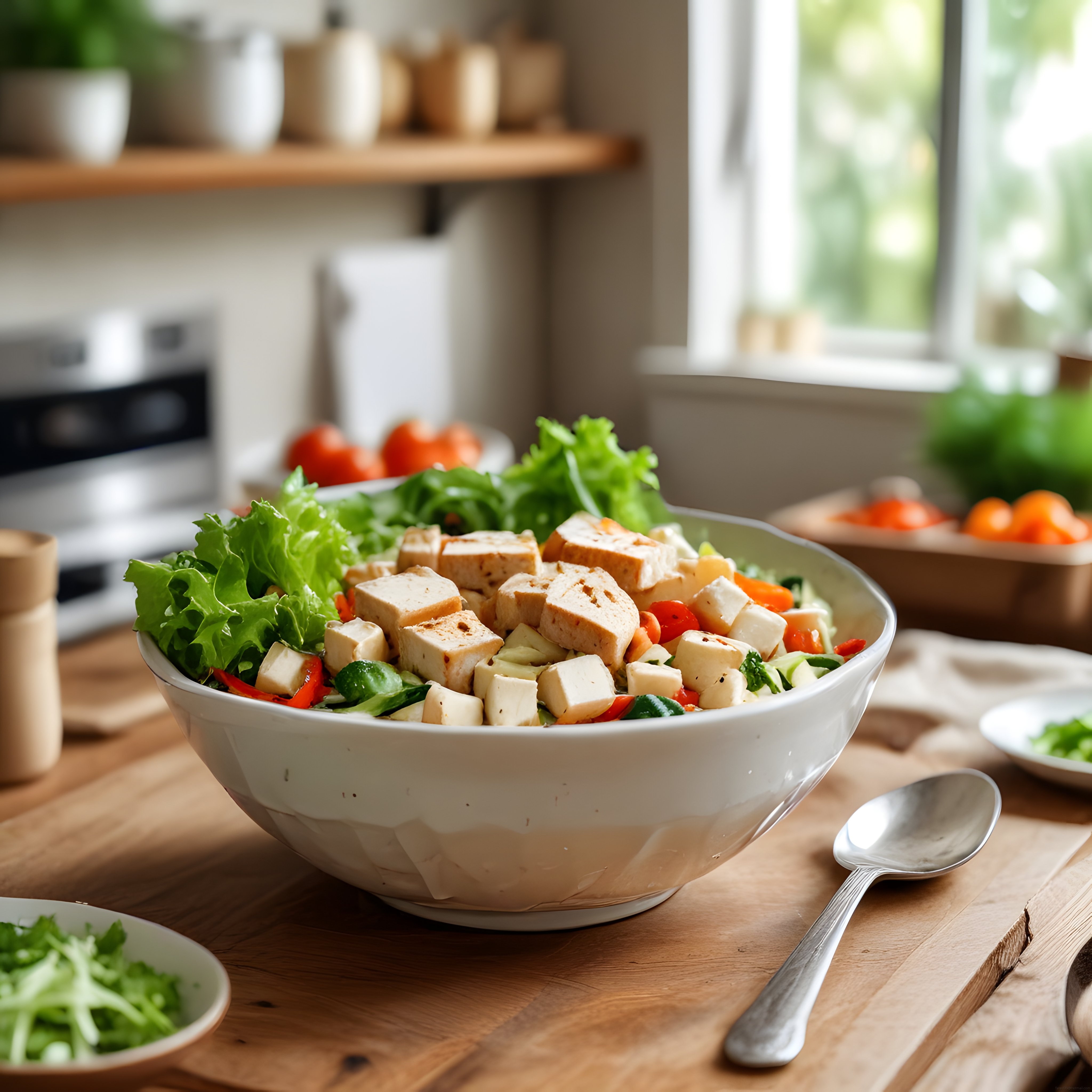 Tofulu ve Taze Sebzeli Sağlıklı Vegan Salata Tarifi ve Sunum Fikirleri