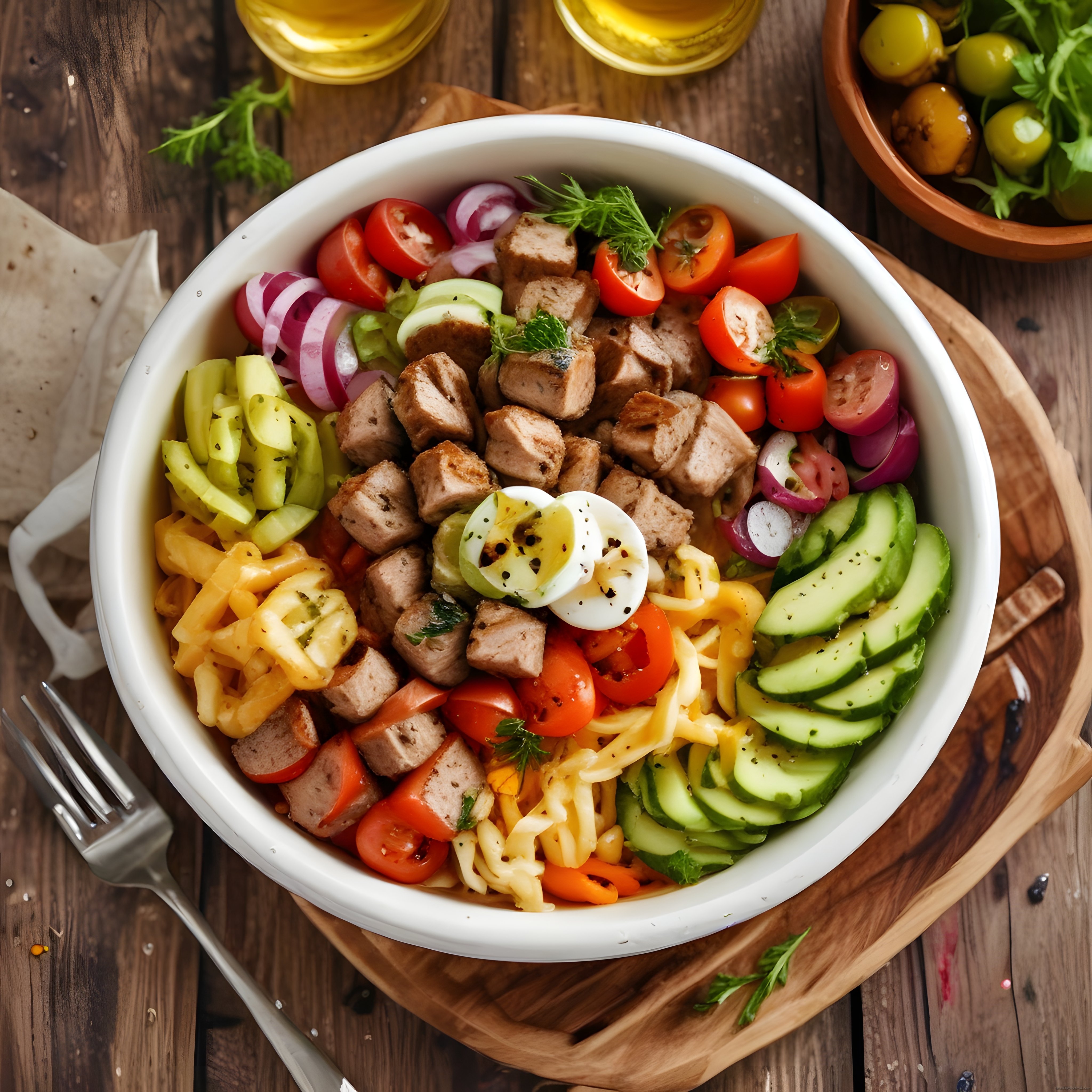 Ton Balıklı Haşlanmış Yumurtalı ve Taze Sebzeli Akdeniz Salatası Tarifi