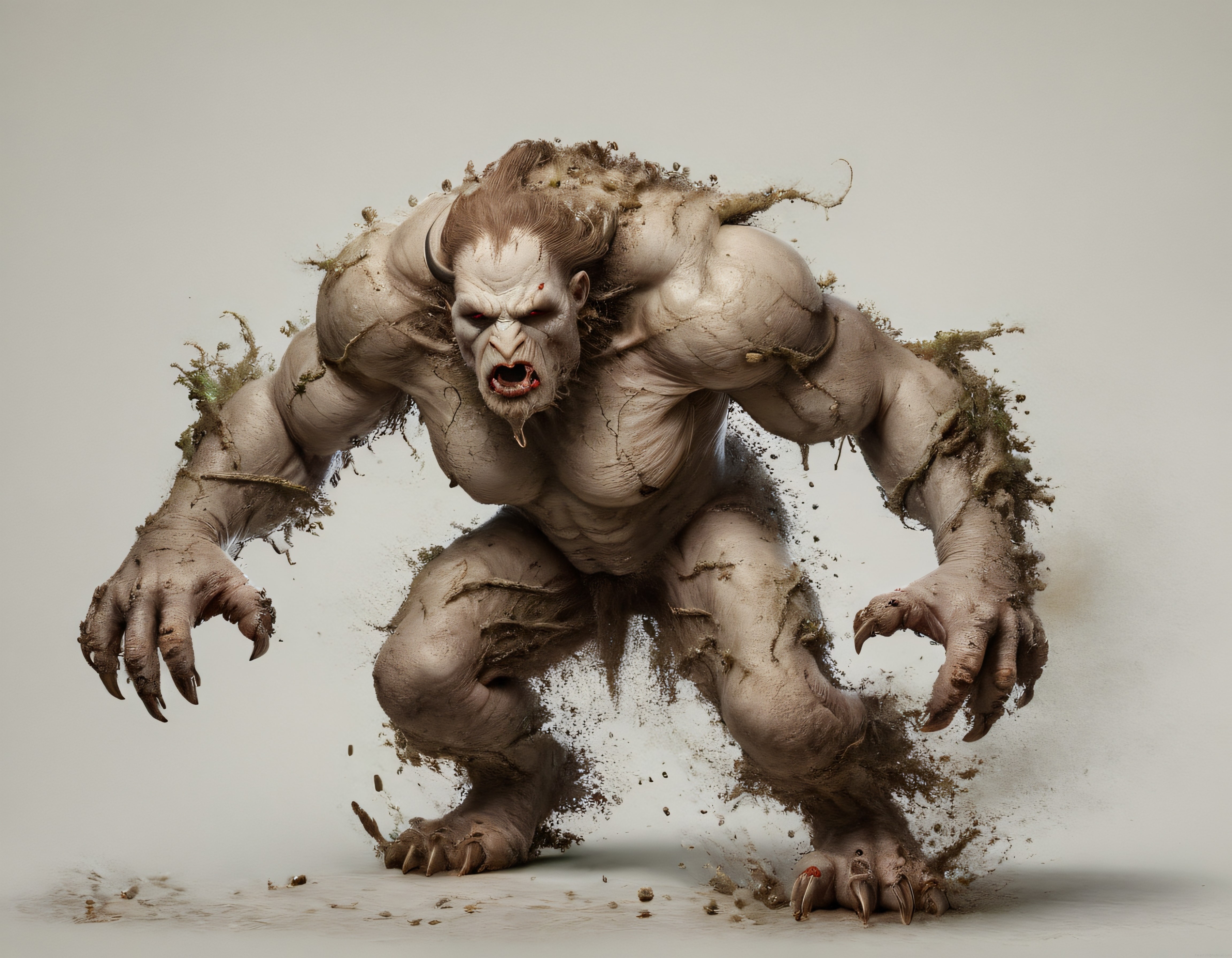 Toprak ve Çamur Kaplı Dev Ork: Detaylı 3D Fantastik Karakter Tasarımı