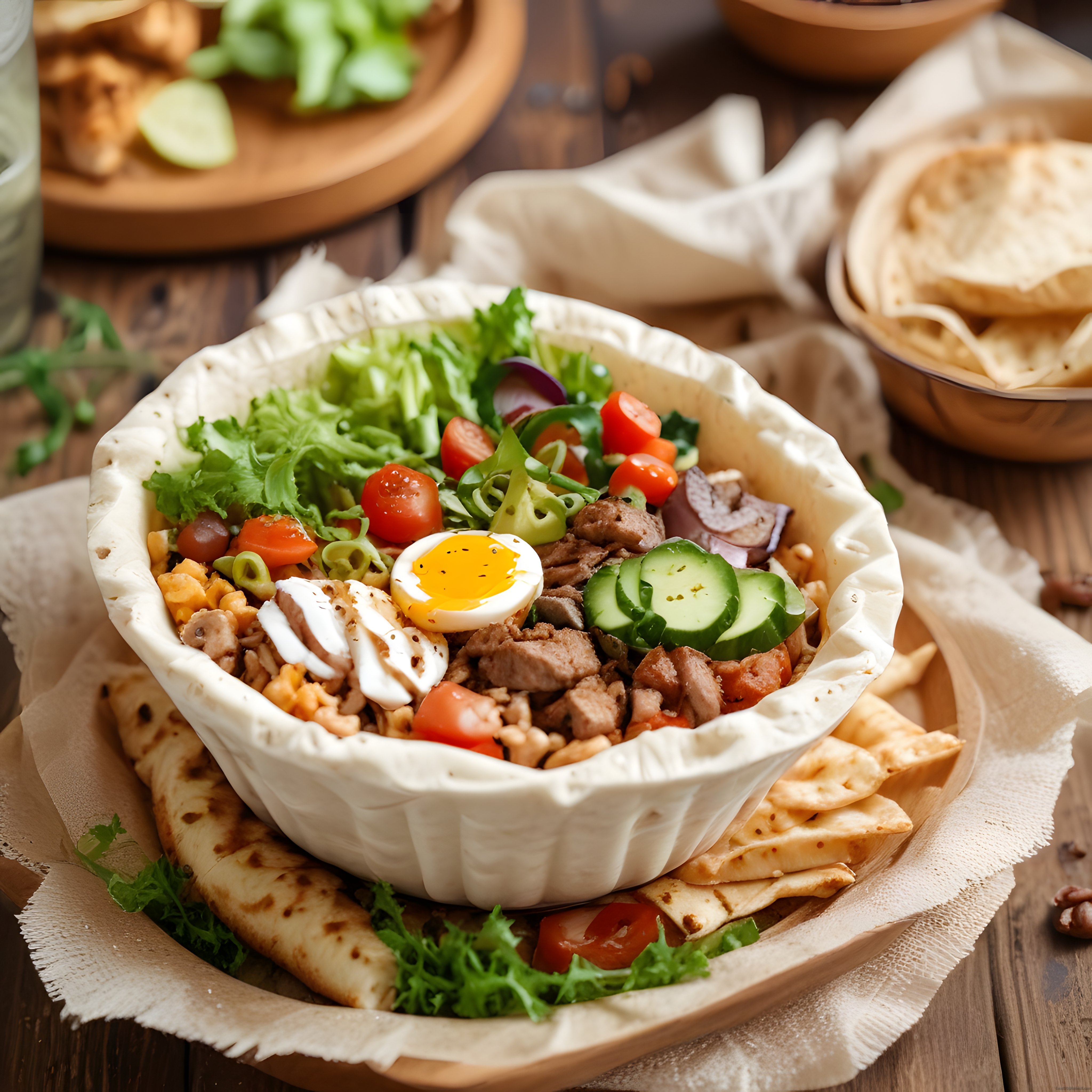 Tortilla Kasede Etli ve Taze Sebzeli Protein Dolu Sağlıklı Kase Sunumu