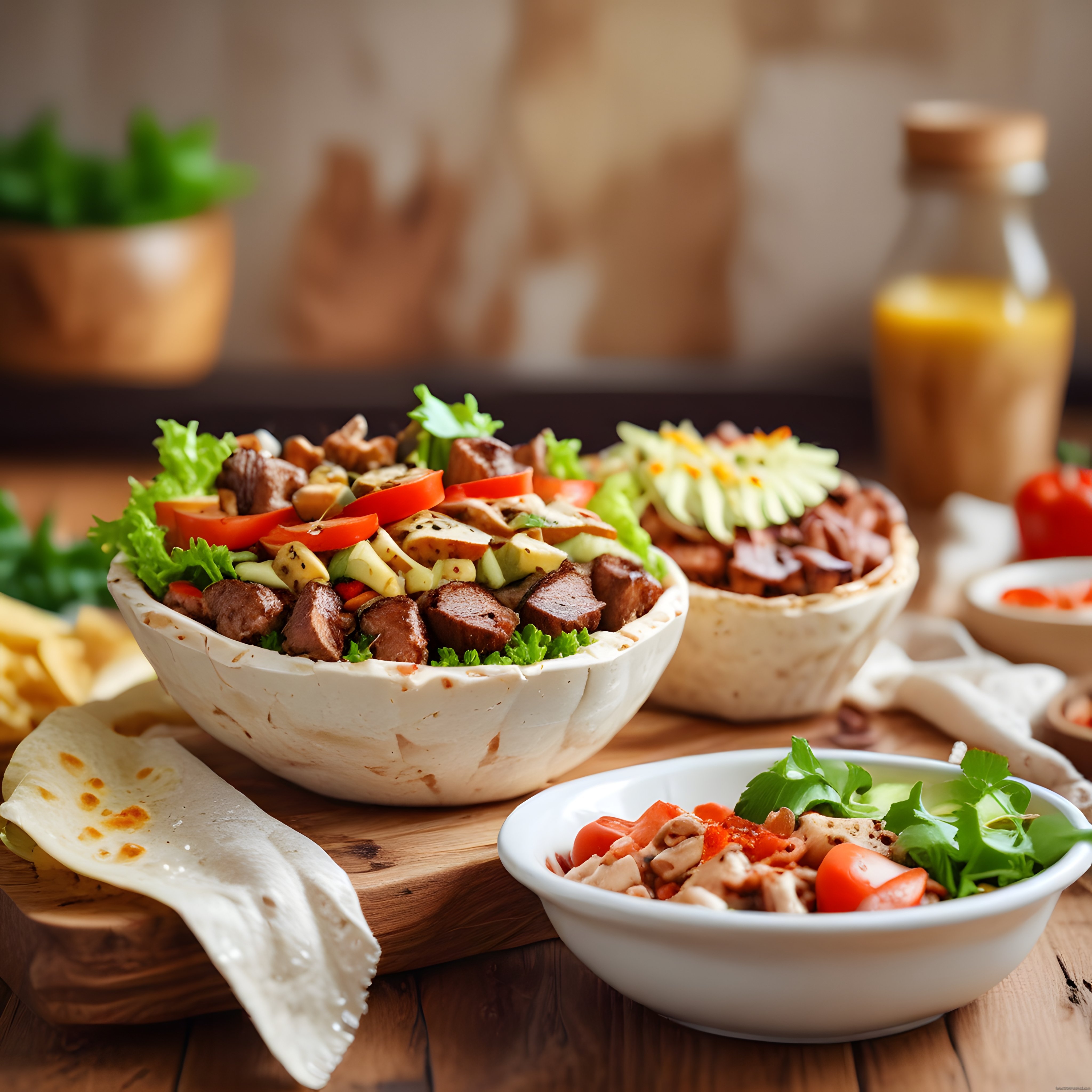 Tortilla Kasesinde Sıcacık Etli Sebzeli Kavurma ve Rustik Mutfak Sunumu