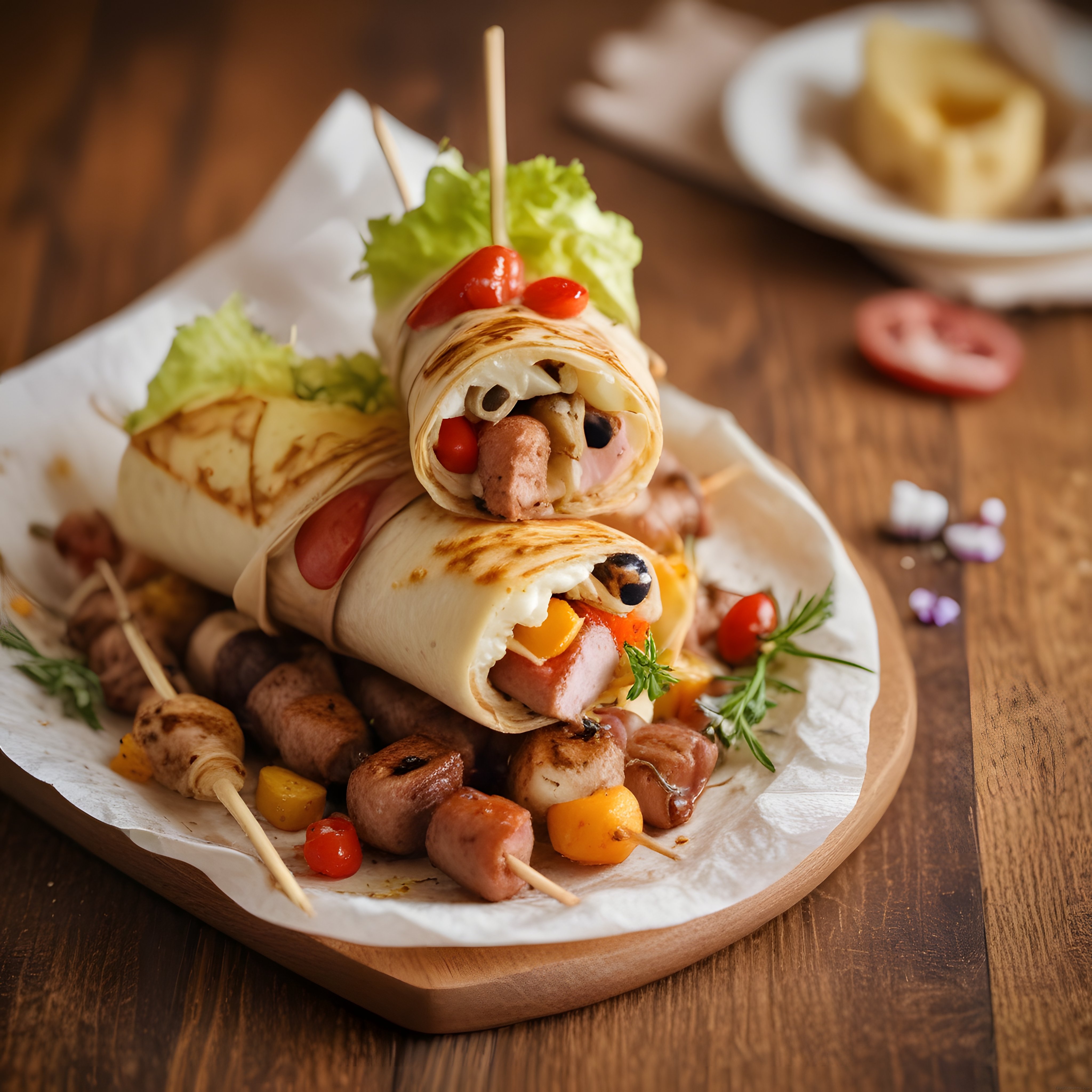 Tortilla Sarması ve Izgara Şiş Mantarlı Sosis Sunumuyla Lezzetli Bir Öğün