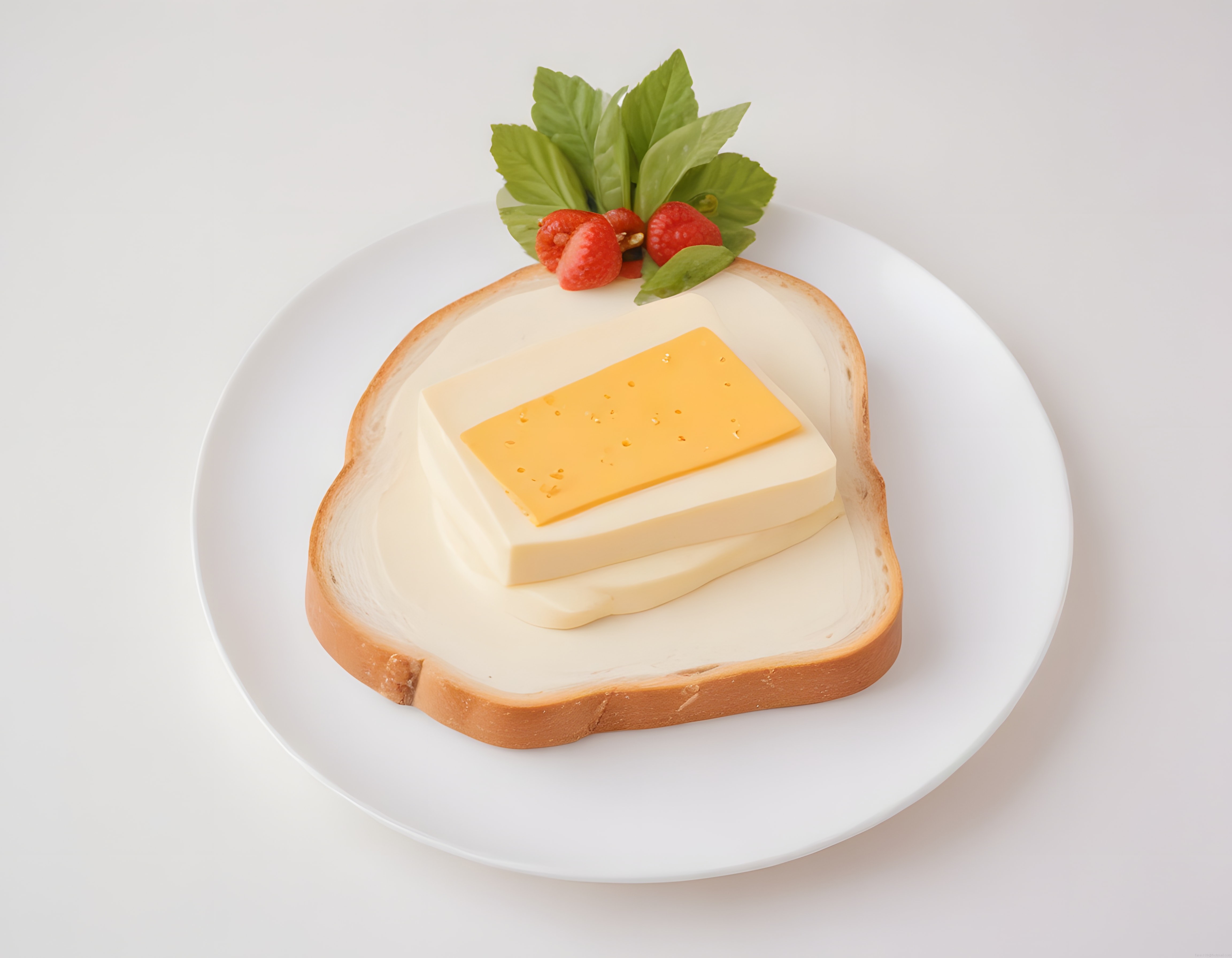 Tost ekmeği üzerinde peynir ve frambuazla hazırlanan estetik kahvaltı tabağı