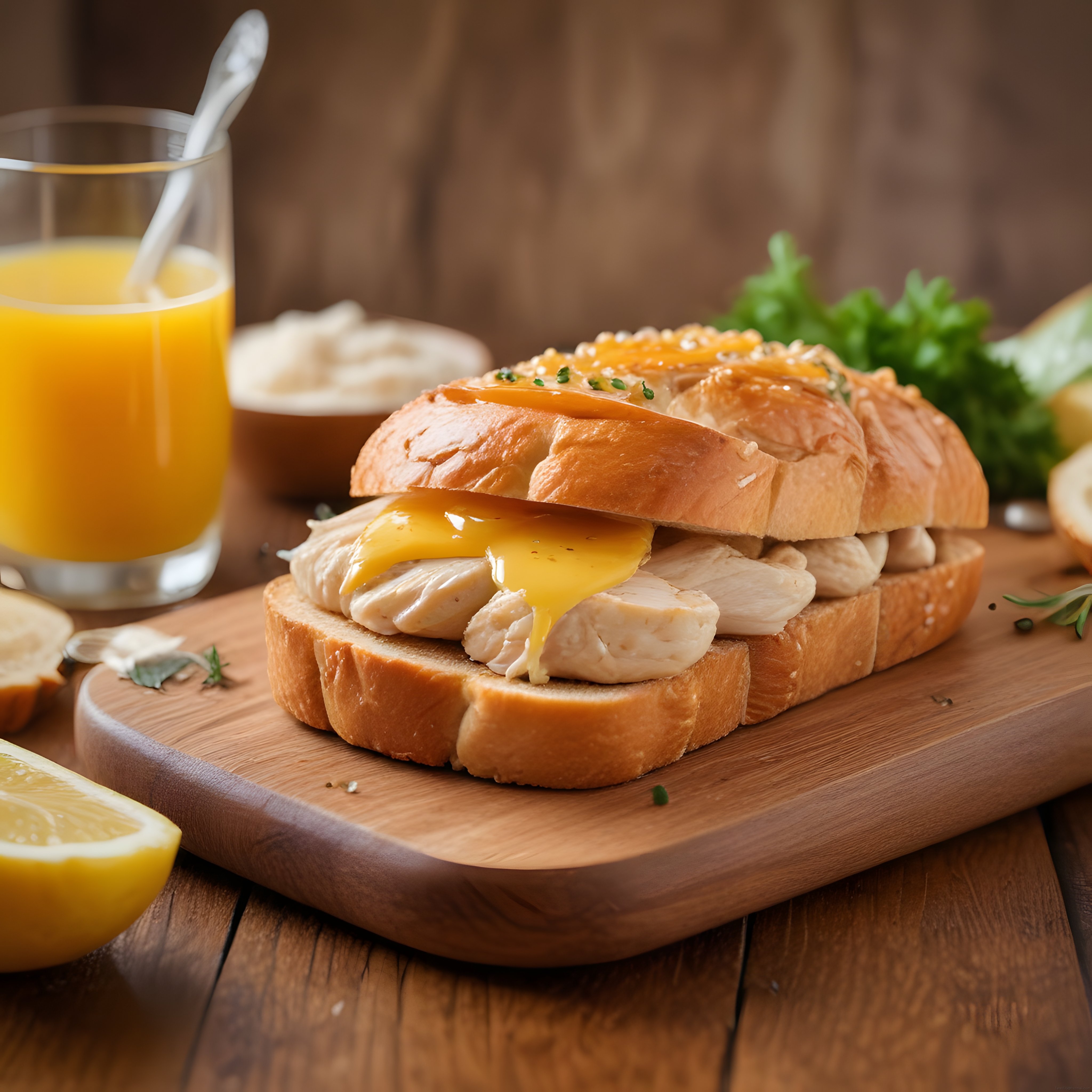 Tost Ekmeği Üzerinde Tavuklu ve Eritilmiş Peynirli Kahvaltılık Sandviç