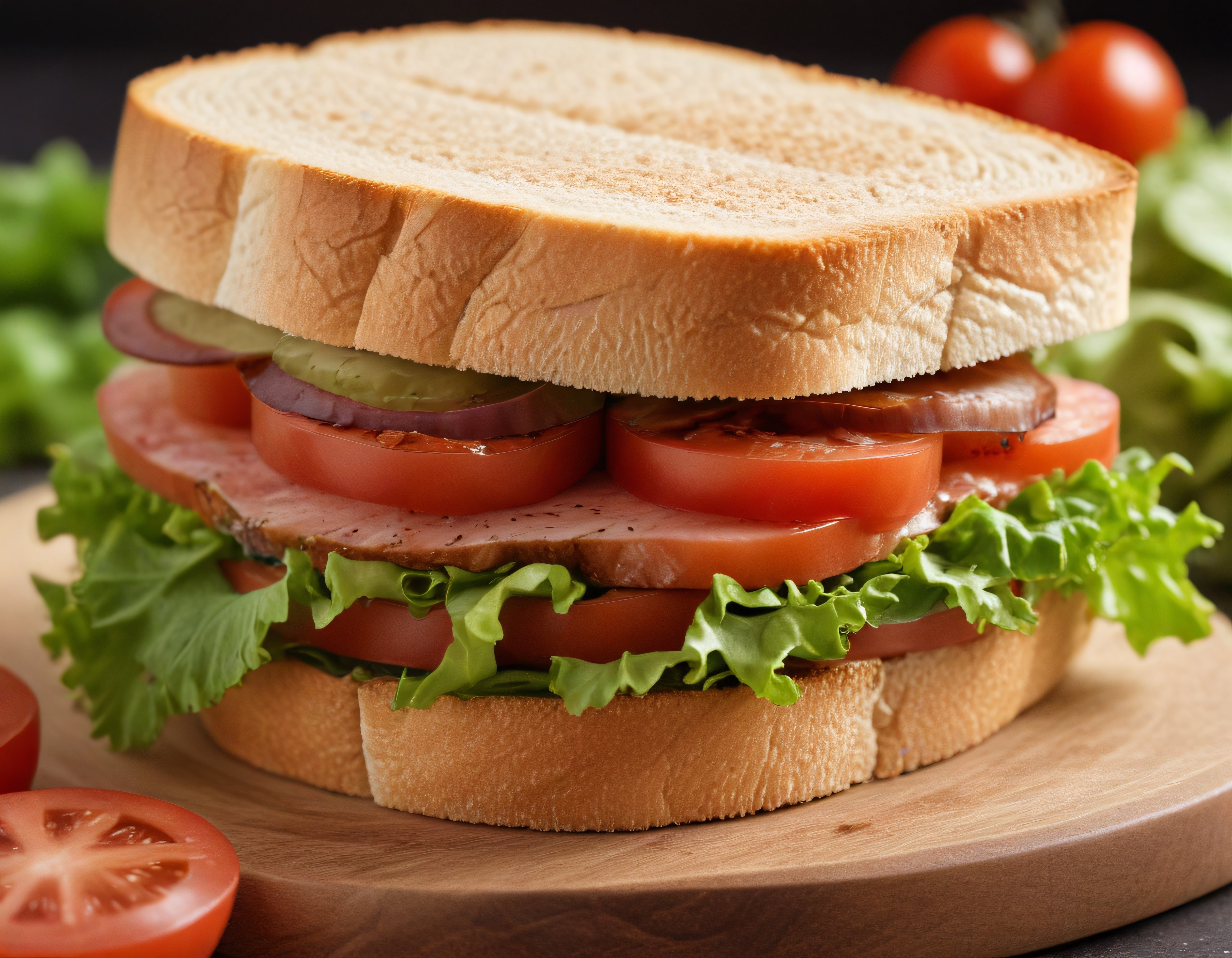 Tost Ekmeği Üzerinde Taze Sebze ve Salam İle Hazırlanmış Katlı Sandviç