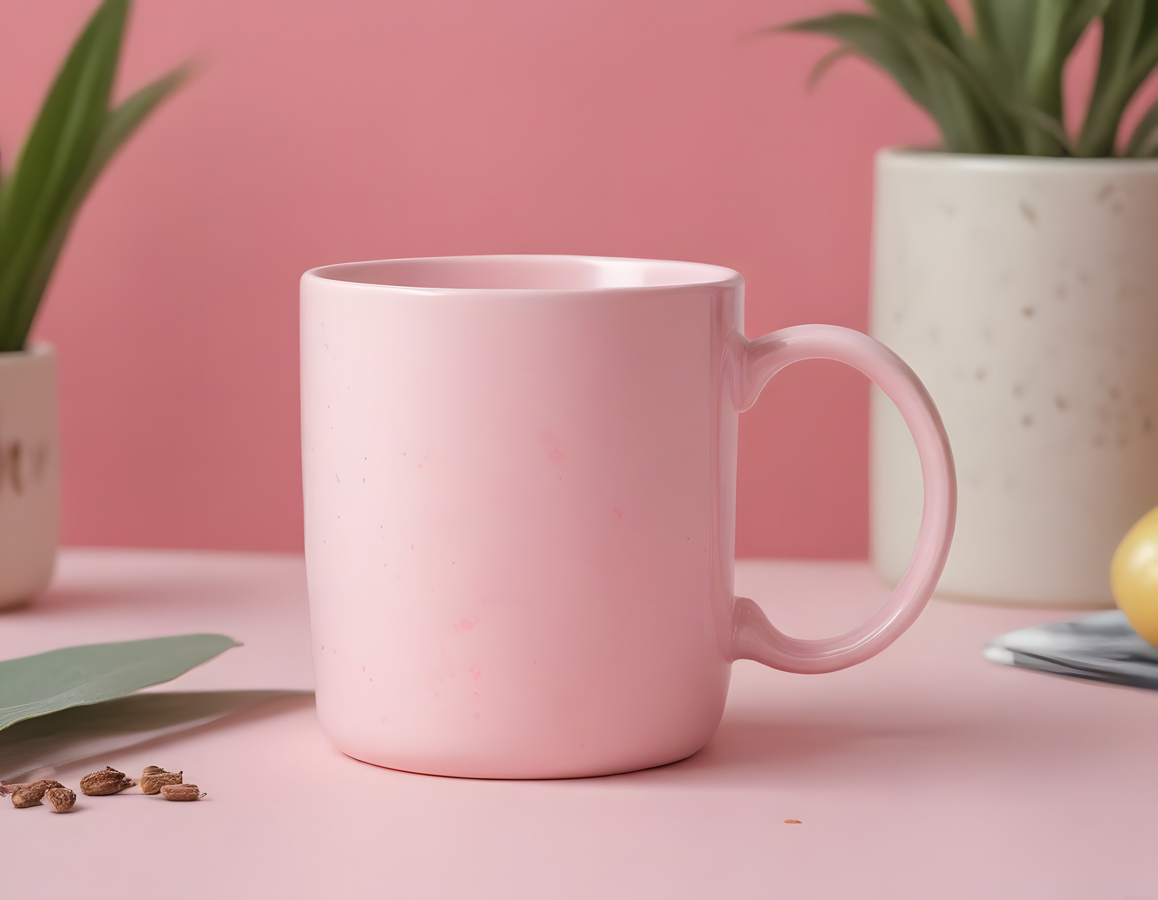 Toz Pembe Seramik Kupa ve Pastel Tonlarda Dekoratif Ürün Çekimi