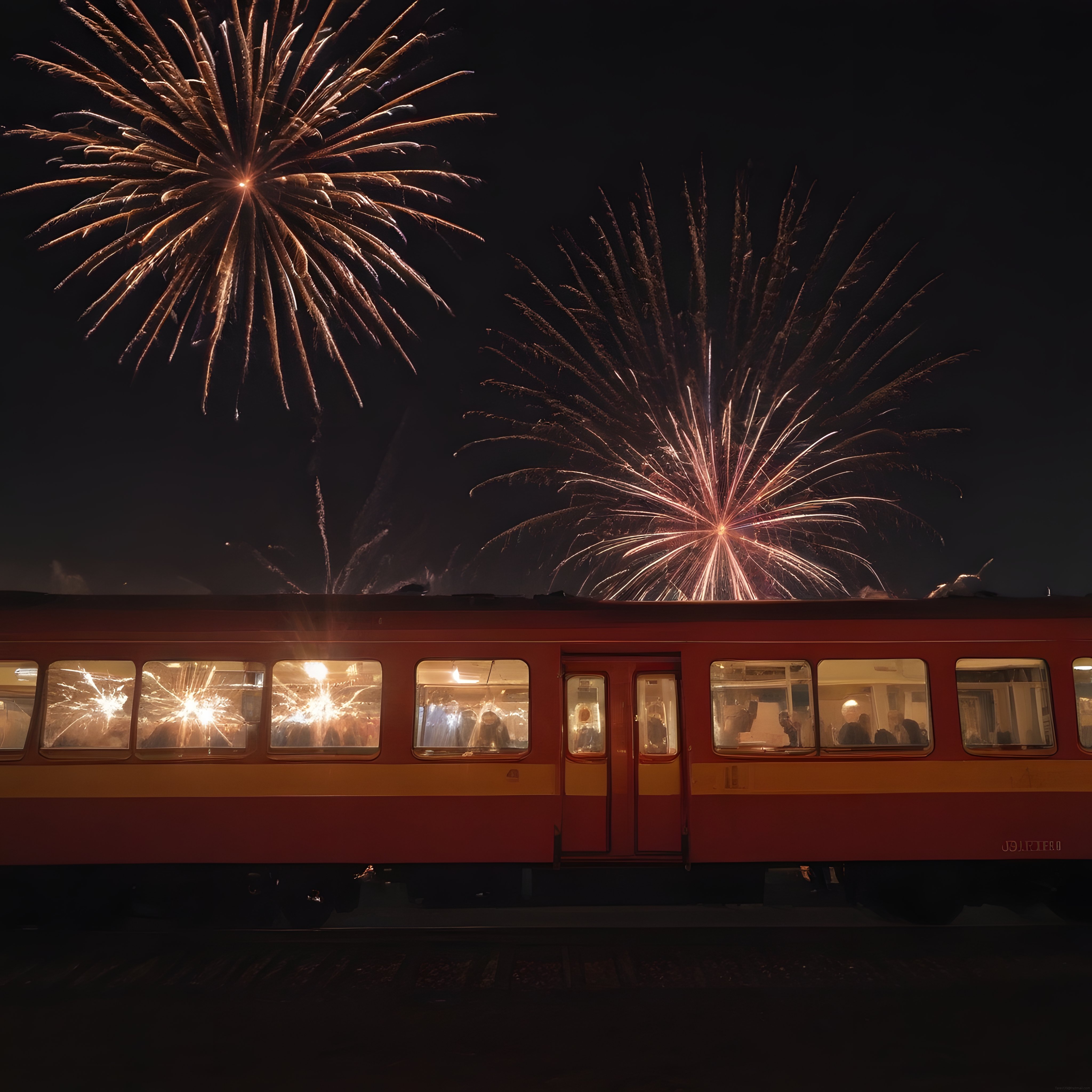 Tren Penceresinden Yansıyan Havai Fişekler ve Geceye Açılan Yolculuk