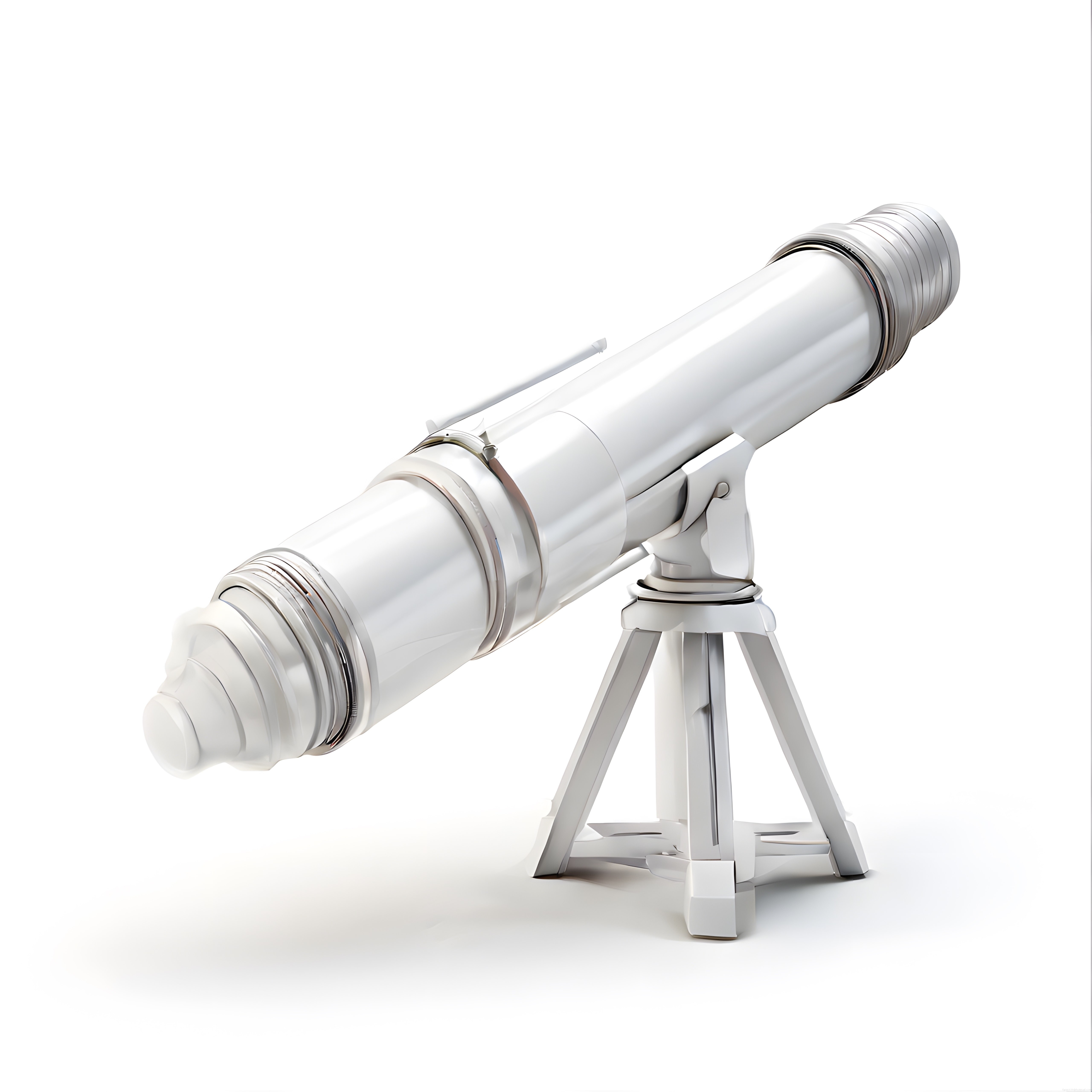 Tripod üzerinde modern beyaz teleskop ve astronomi ekipmanı görseli