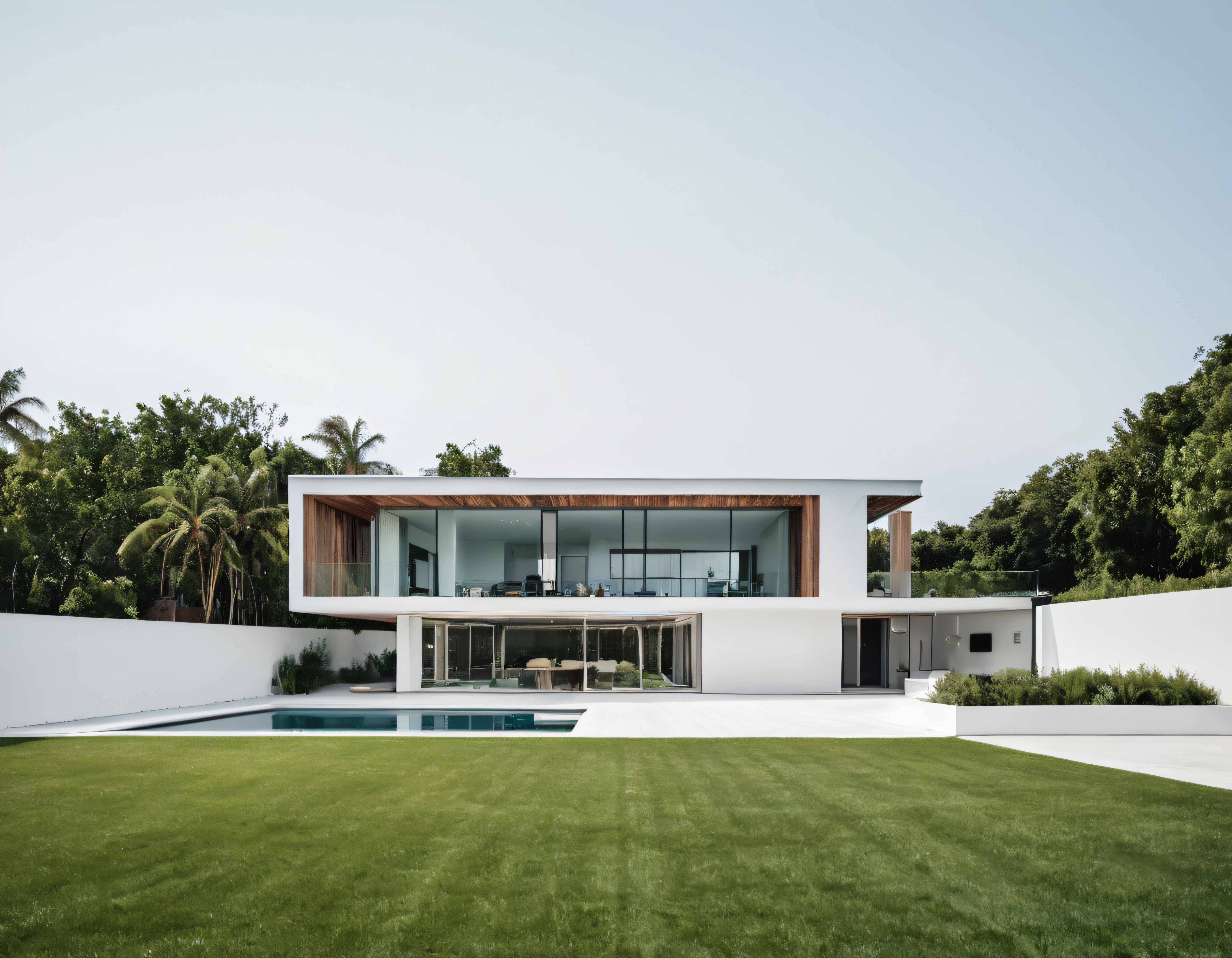 Tropik Ağaçlarla Çevrili Modern Minimalist Villa ve Yüzme Havuzu
