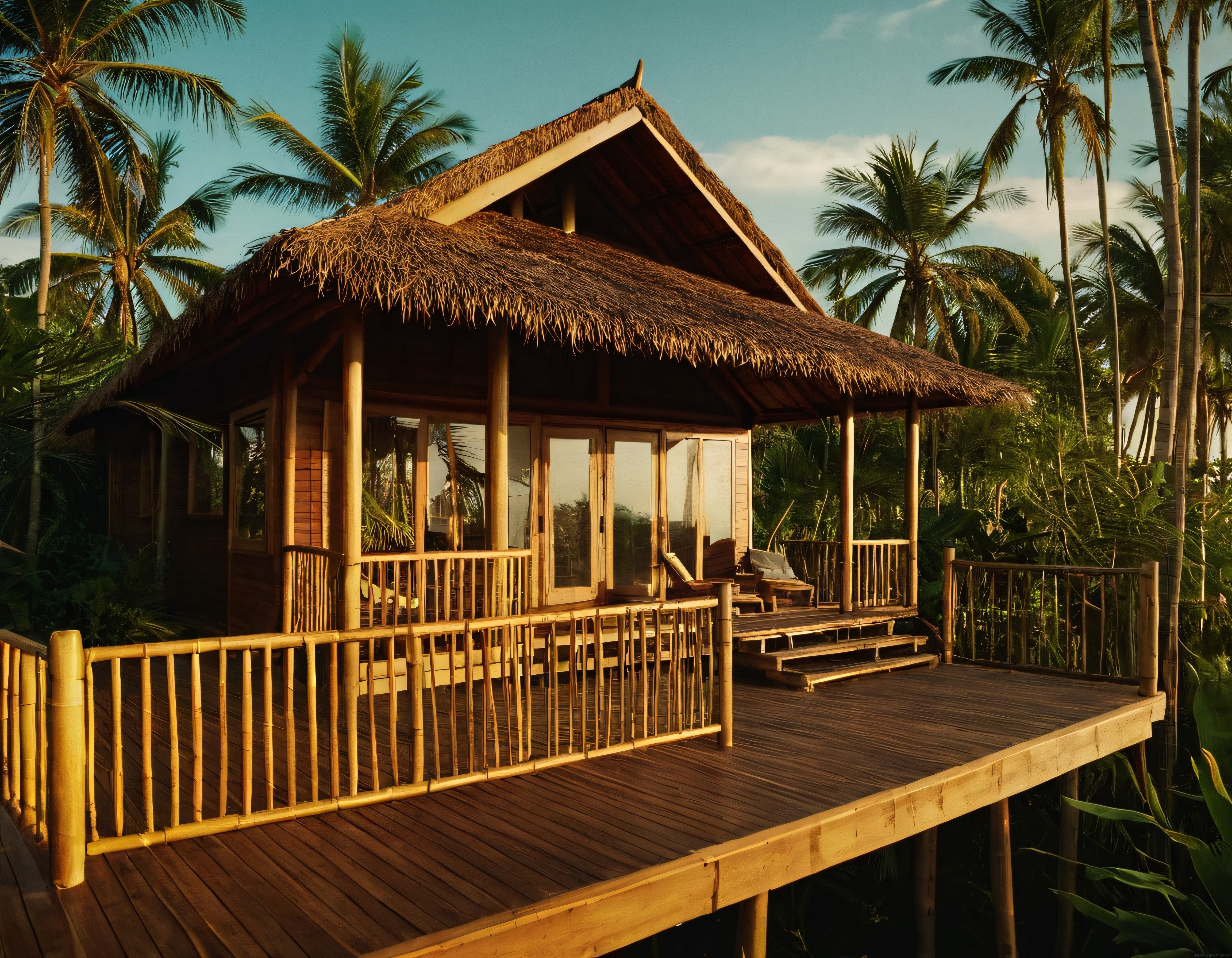 Tropik Ormanın İçinde Gizli Kalmış Bambu Çatılı Huzur Dolu Bungalov
