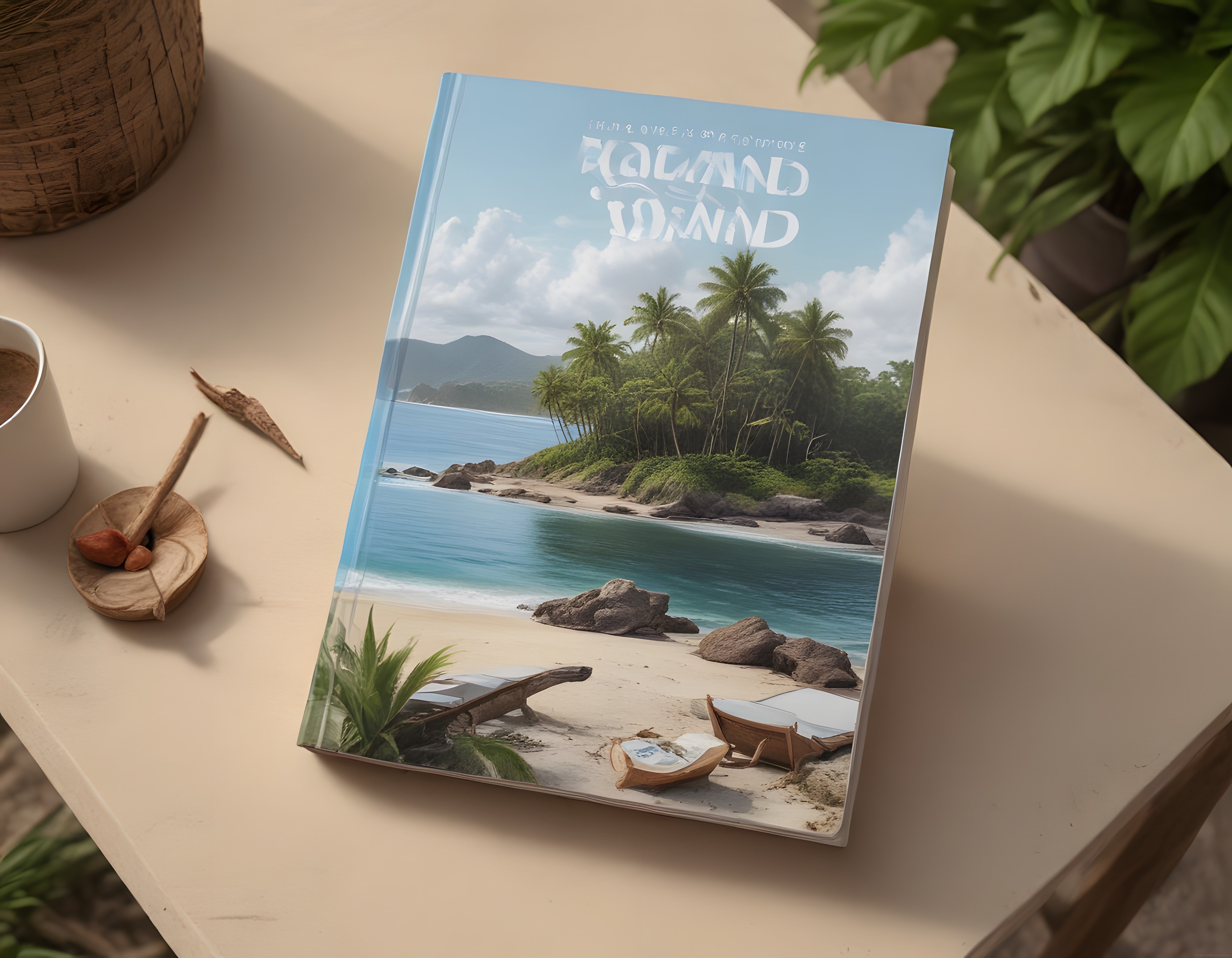 Tropikal Ada Manzaralı Seyahat Kitabı Kapak Tasarımı ve Tatil Ruhu