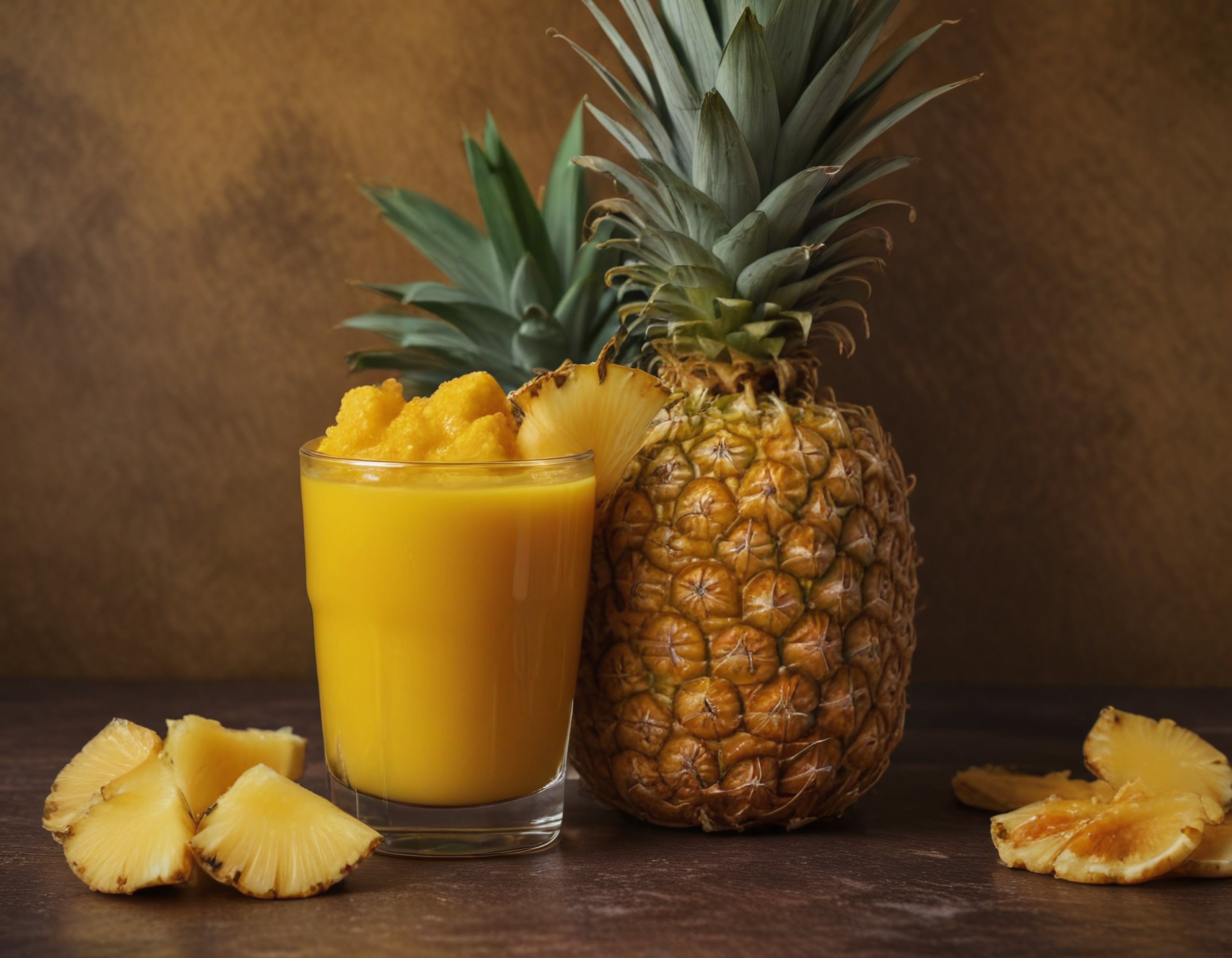 Tropikal Ananas Smoothie ve Taze Ananas Dilimleri ile Rustik Sunum