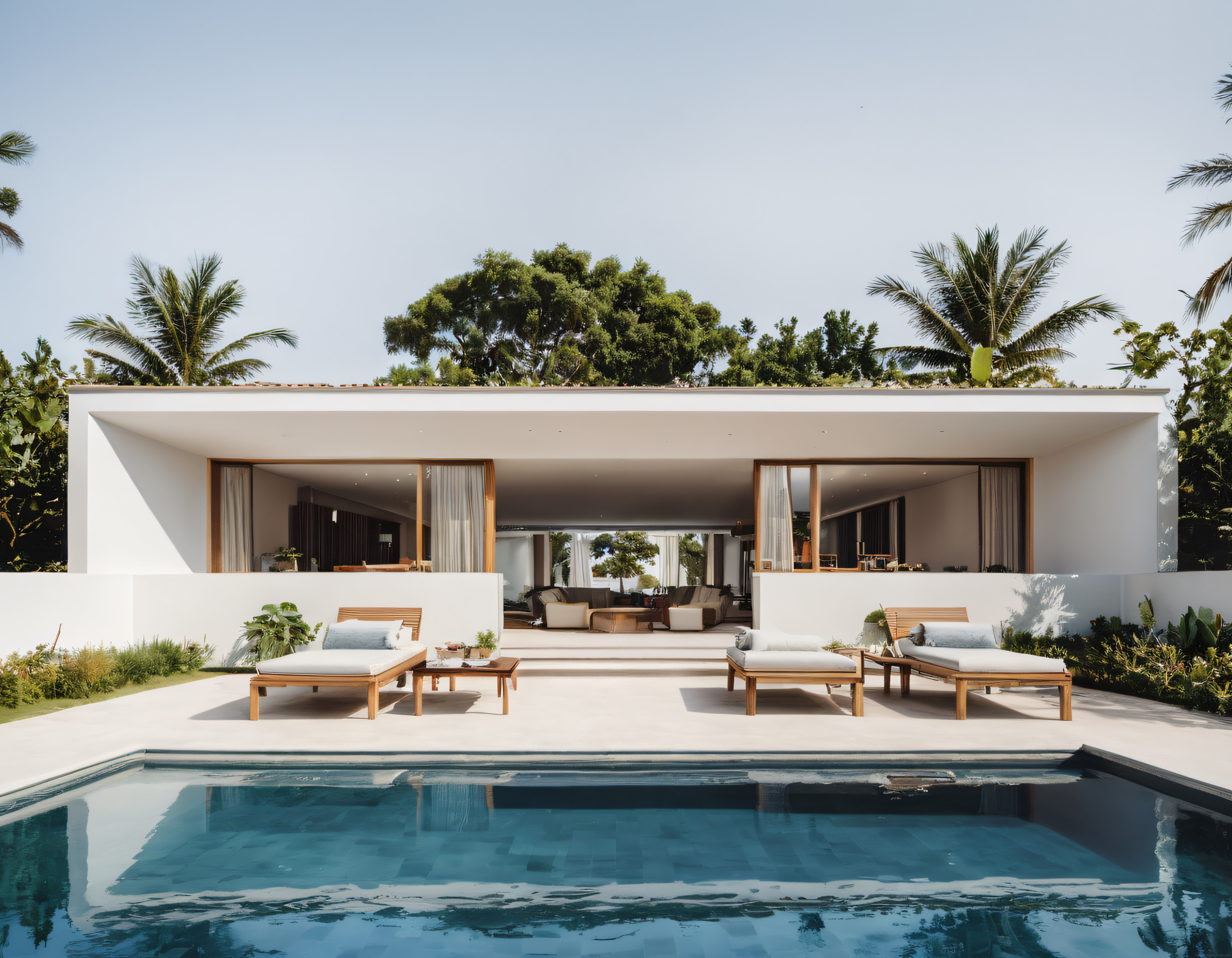 Tropikal bahçe içinde havuzlu modern villa ve lüks konaklama