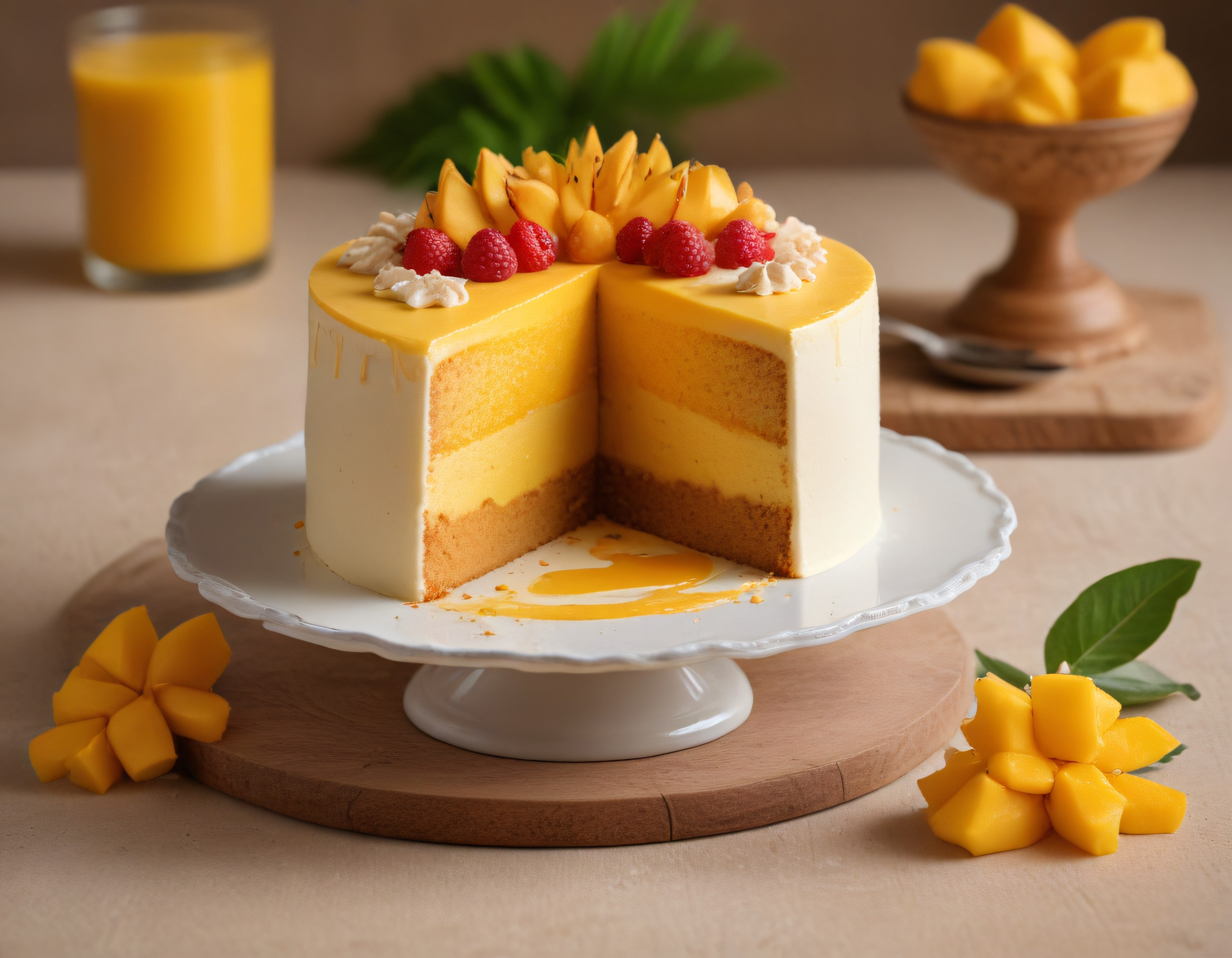 Tropikal Mango Pastası: Taze Meyvelerle Süslenmiş Kremalı Katlı Tatlı