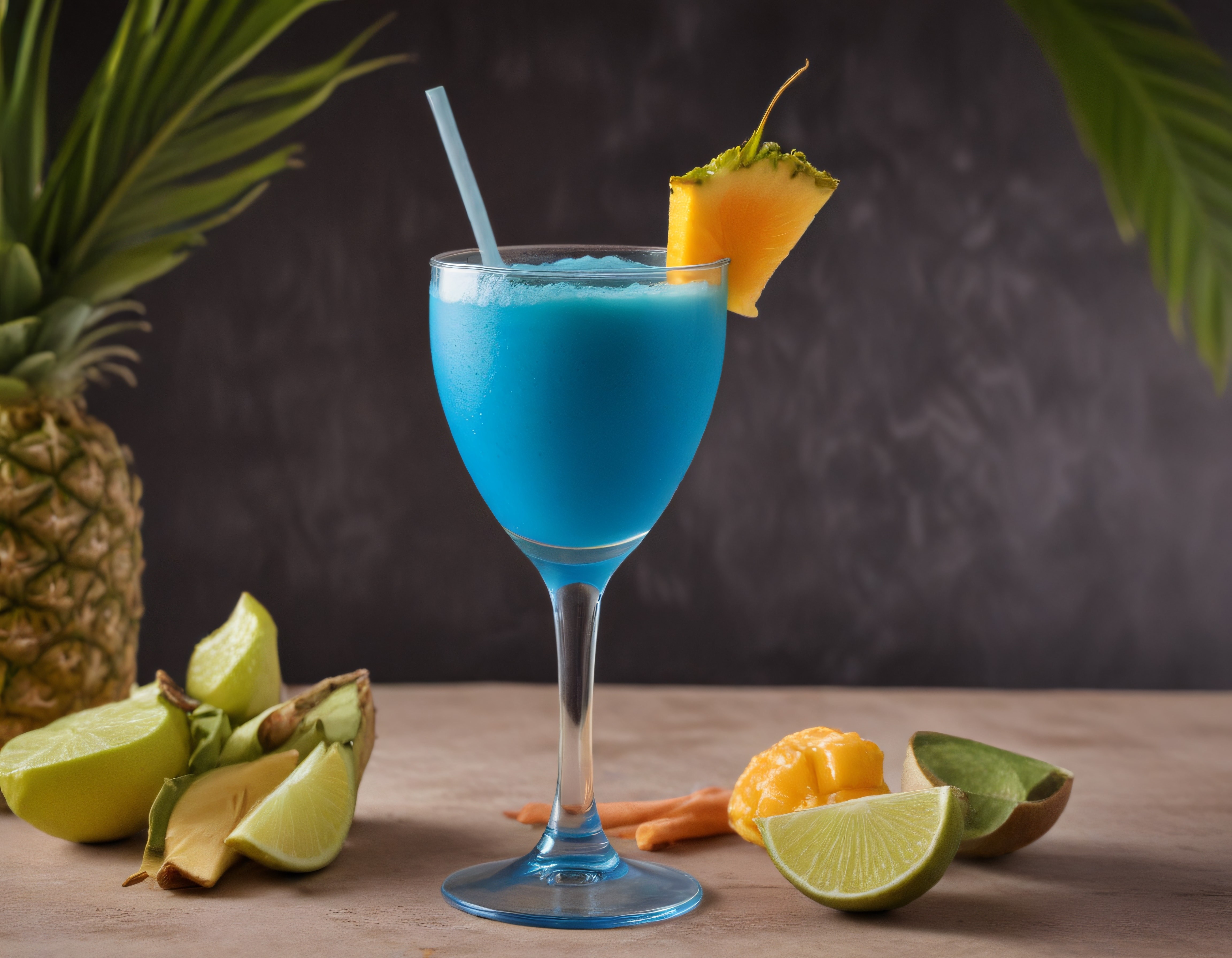 Tropikal Mavi Kokteyl: Ananas ve Taze Meyvelerle Hazırlanan Yaz İçeceği