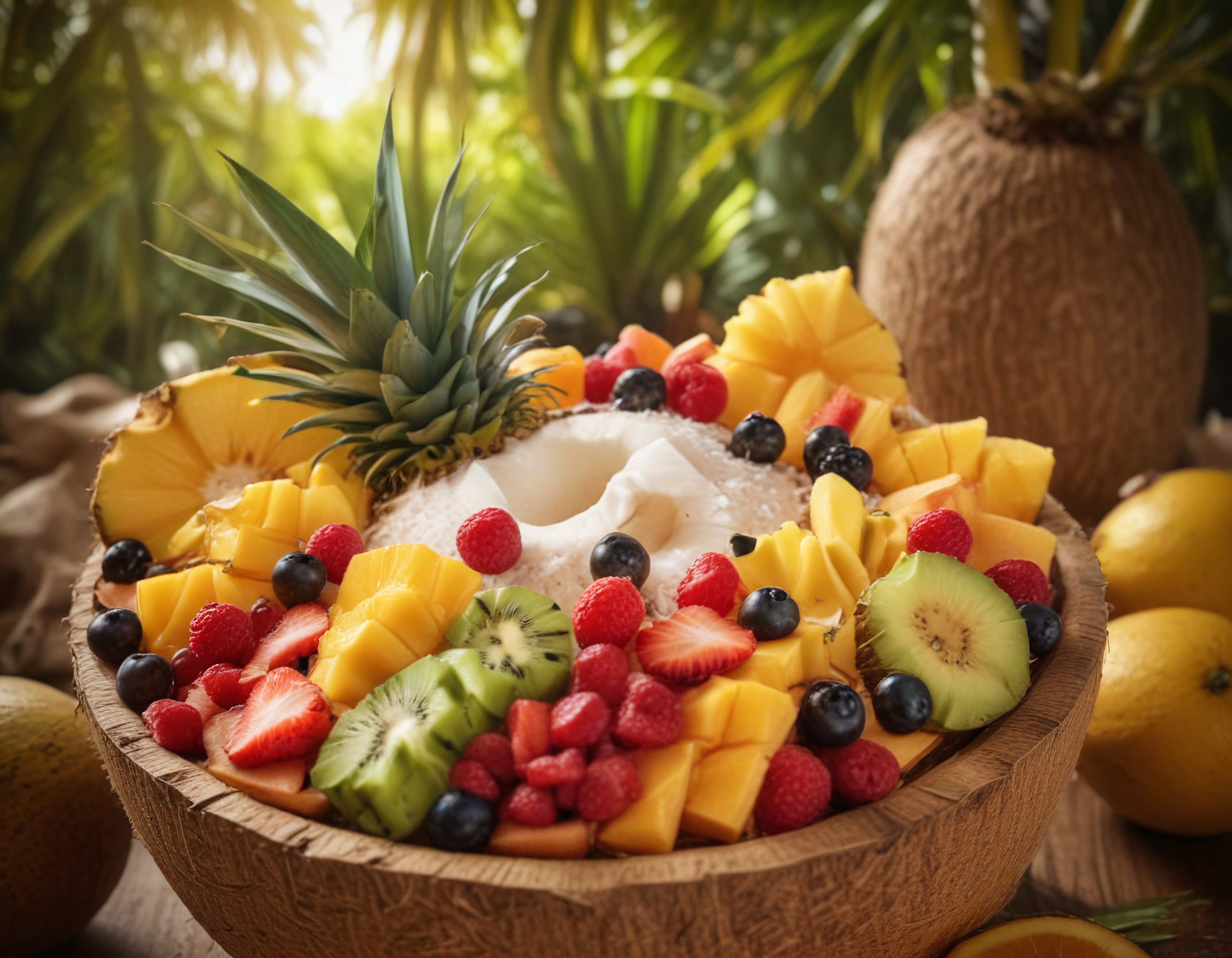 Tropikal Meyve Kasesi: Taze Mango, Kivi ve Ahududu ile Egzotik Kahvaltı