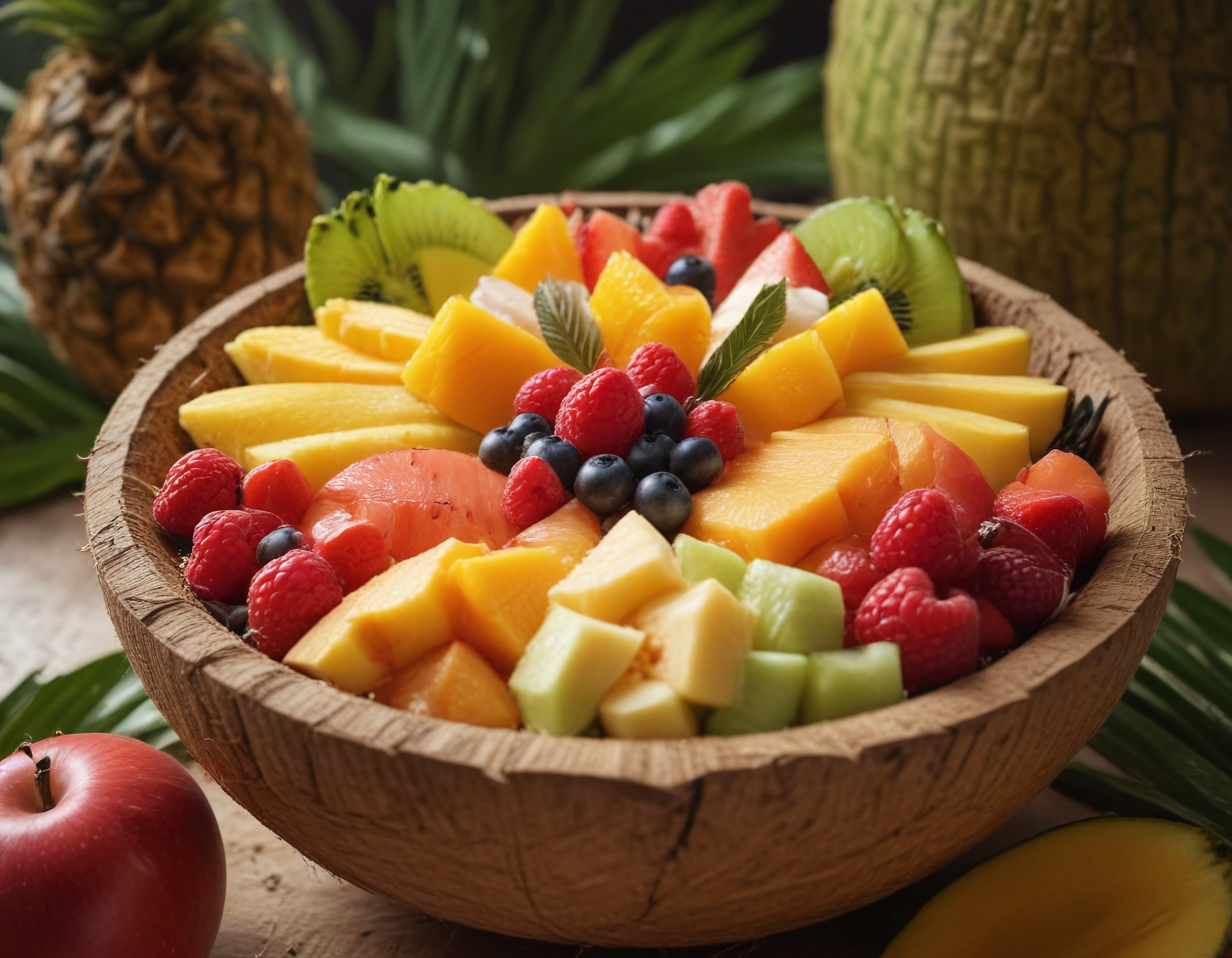 Tropikal Meyve Tabağı: Taze Mango, Ahududu ve Kivi ile Renkli Yaz Sunumu