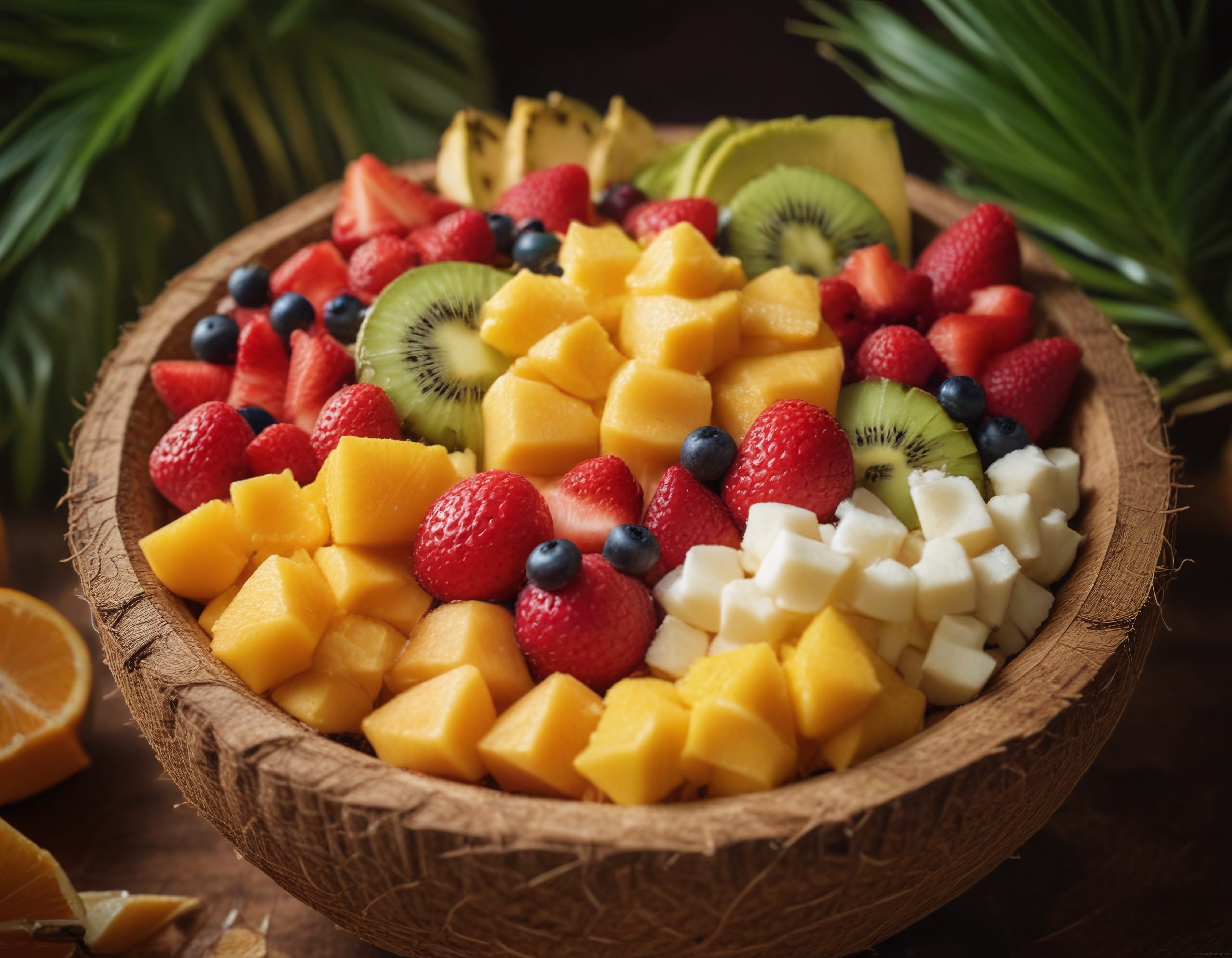 Tropikal Meyve Tabağı: Taze Mango, Çilek, Kivi ve Yaban Mersini ile Kahvaltı