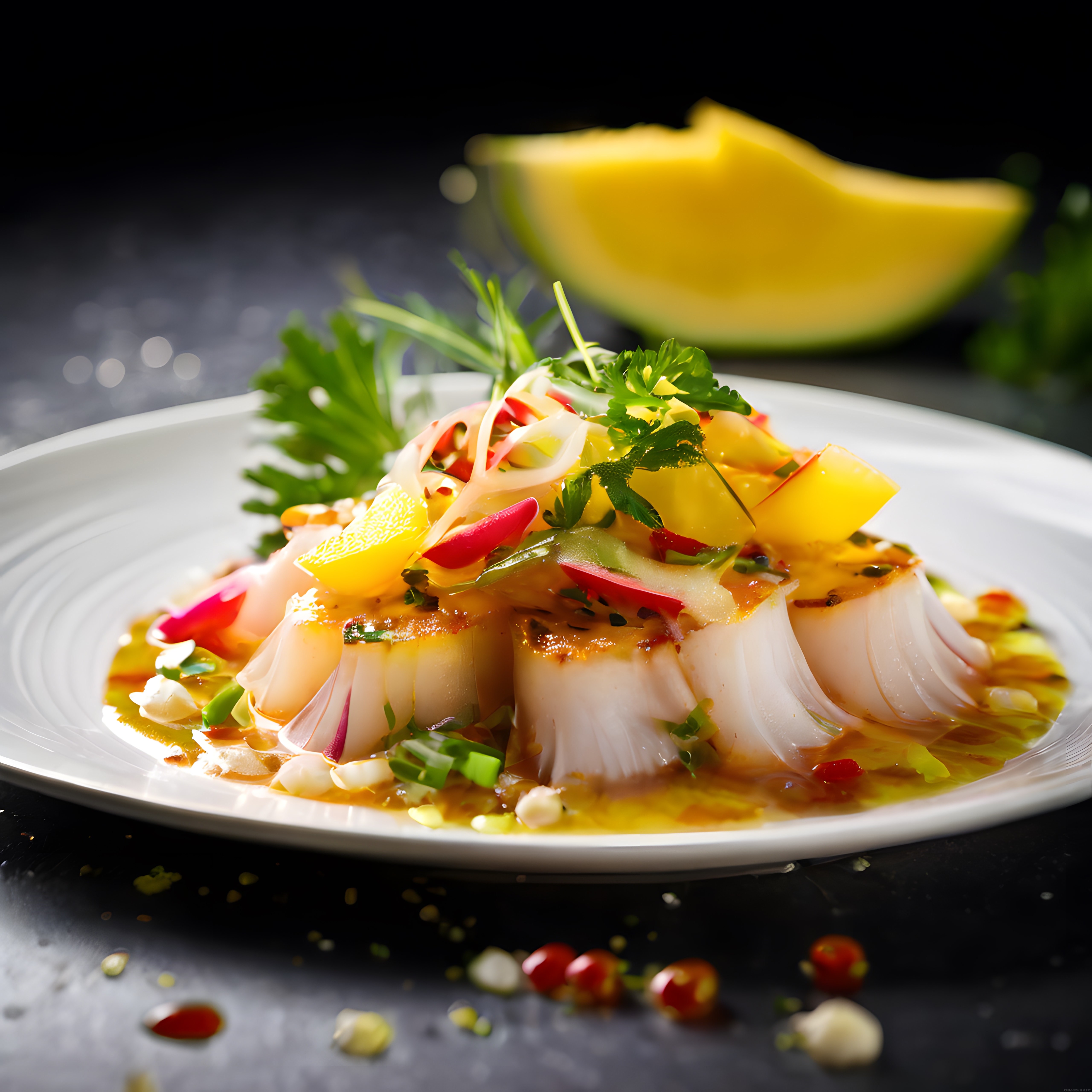 Tropikal Meyveli Peru Usulü Ceviche: Şık Sunum ve Taze Baharatlar